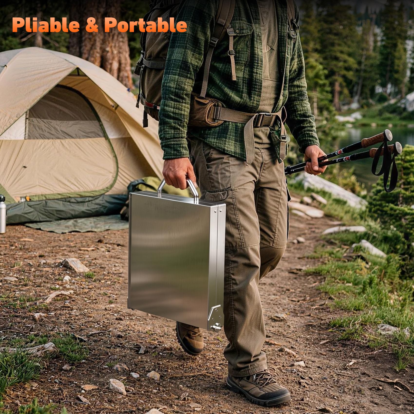onlyfire Barbecue de Camping Pliable 2-en-1 en Acier Inoxydable | Plancha et Grille pour Feu de Camp, Format Valise, Charge 20 kg, Sans Montage, 60 × 28 × 24 cm