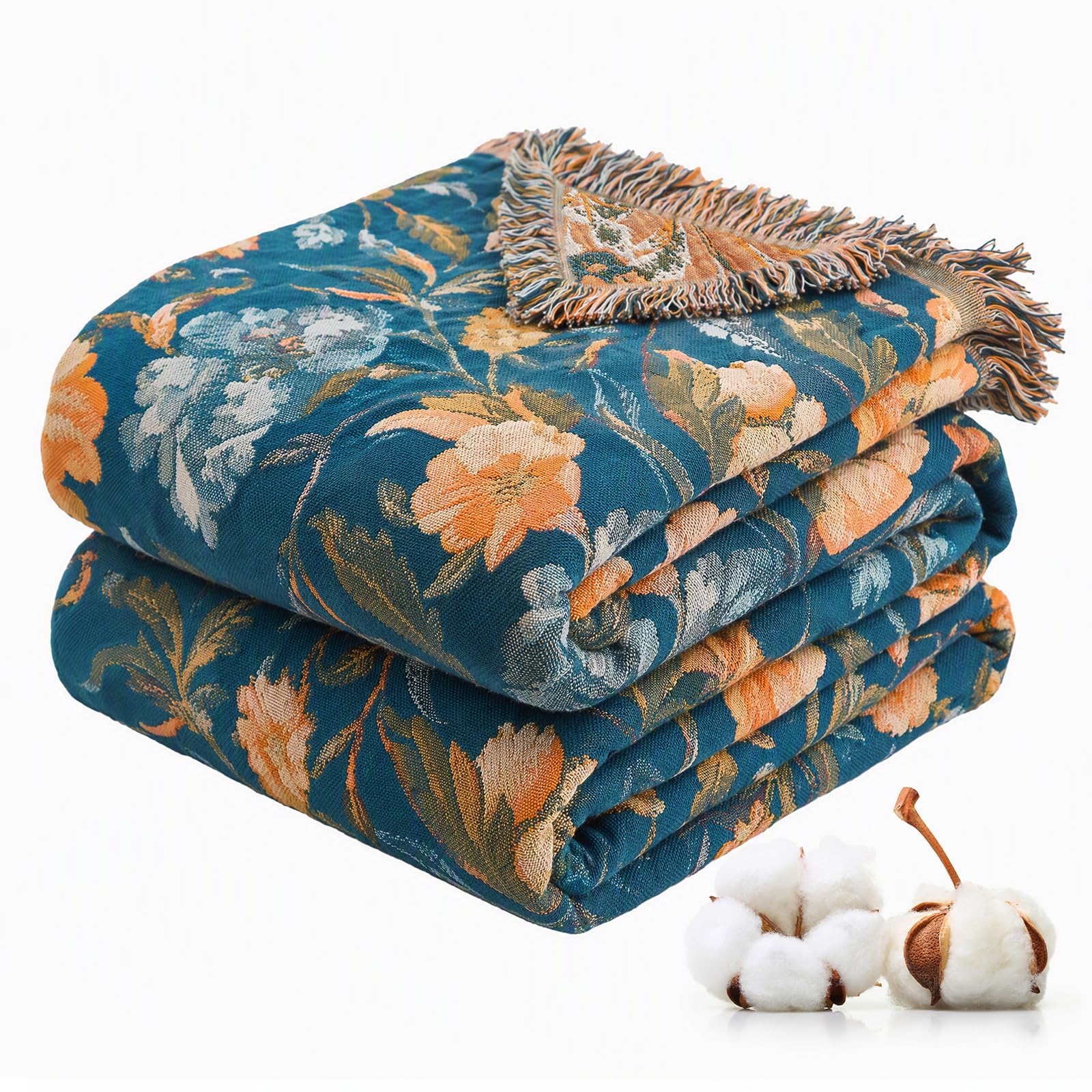Bocguy Bohemian Throw Blanket 150x200cm, 100% Organic Cotton Blanket