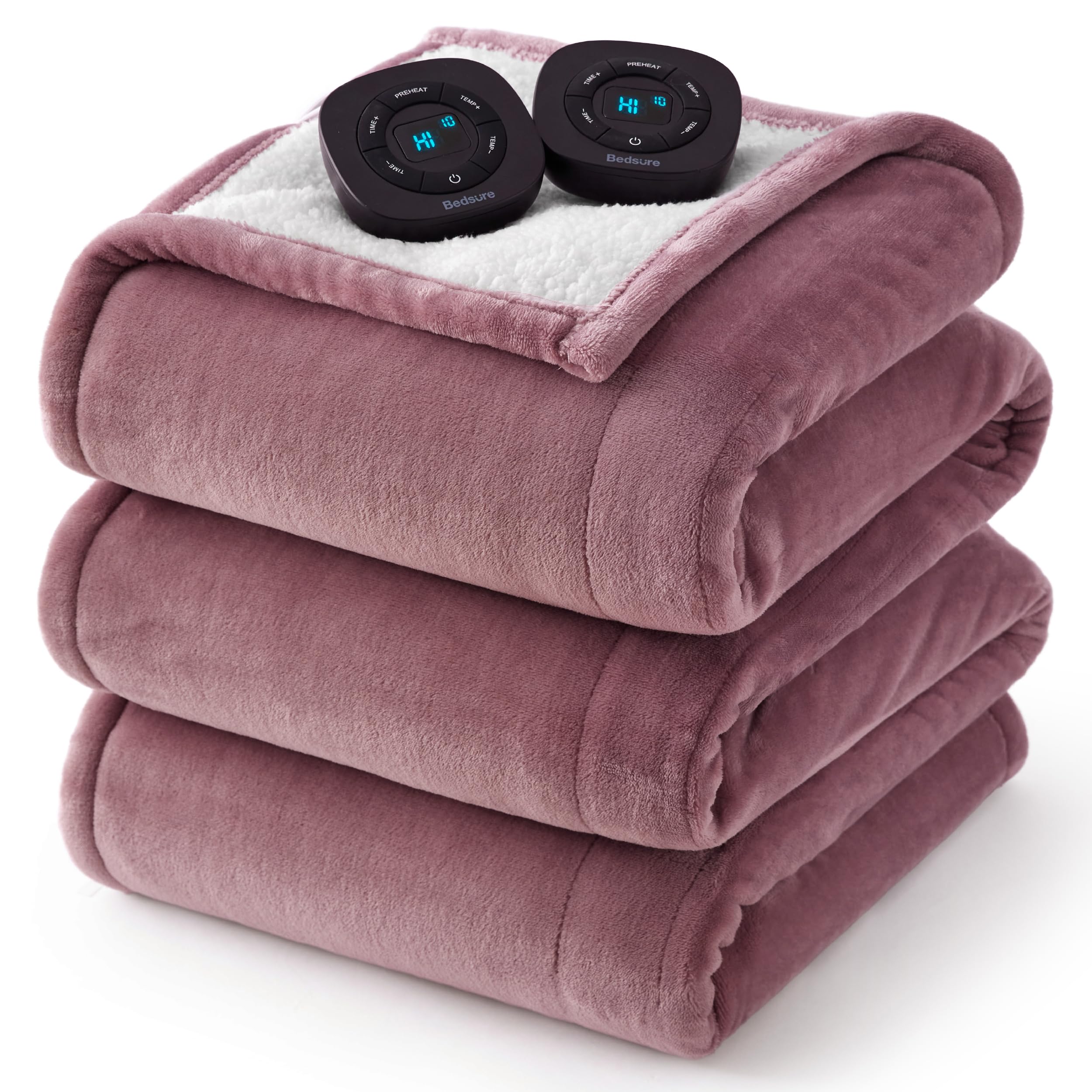 Bedsure Electric Blanket King Size - Dual Control Heated Blanket King Size, Fast Heating with 10 Time Settings &amp; 10 Heat Settings, Warm Gifts for Women Grandma (100x90 inches, Pink)