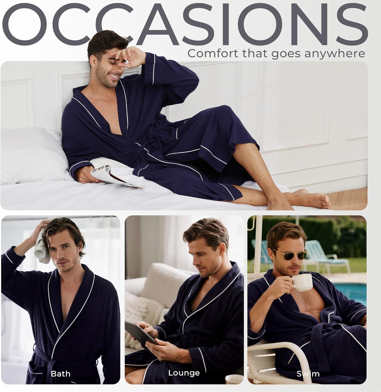 U2SKIIN Mens 100% Cotton Robe Lightweight Knit Bathrobe - Image 4