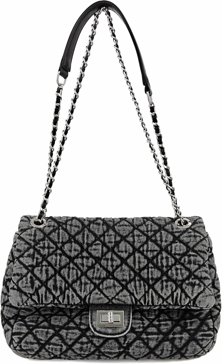 Quilted Denim Purse, Shoulder Bag for Women, Crossbody Flap Tote Bag,Silver Chain Hobo Bag, Vintage Washed Jean Purse - Image 7