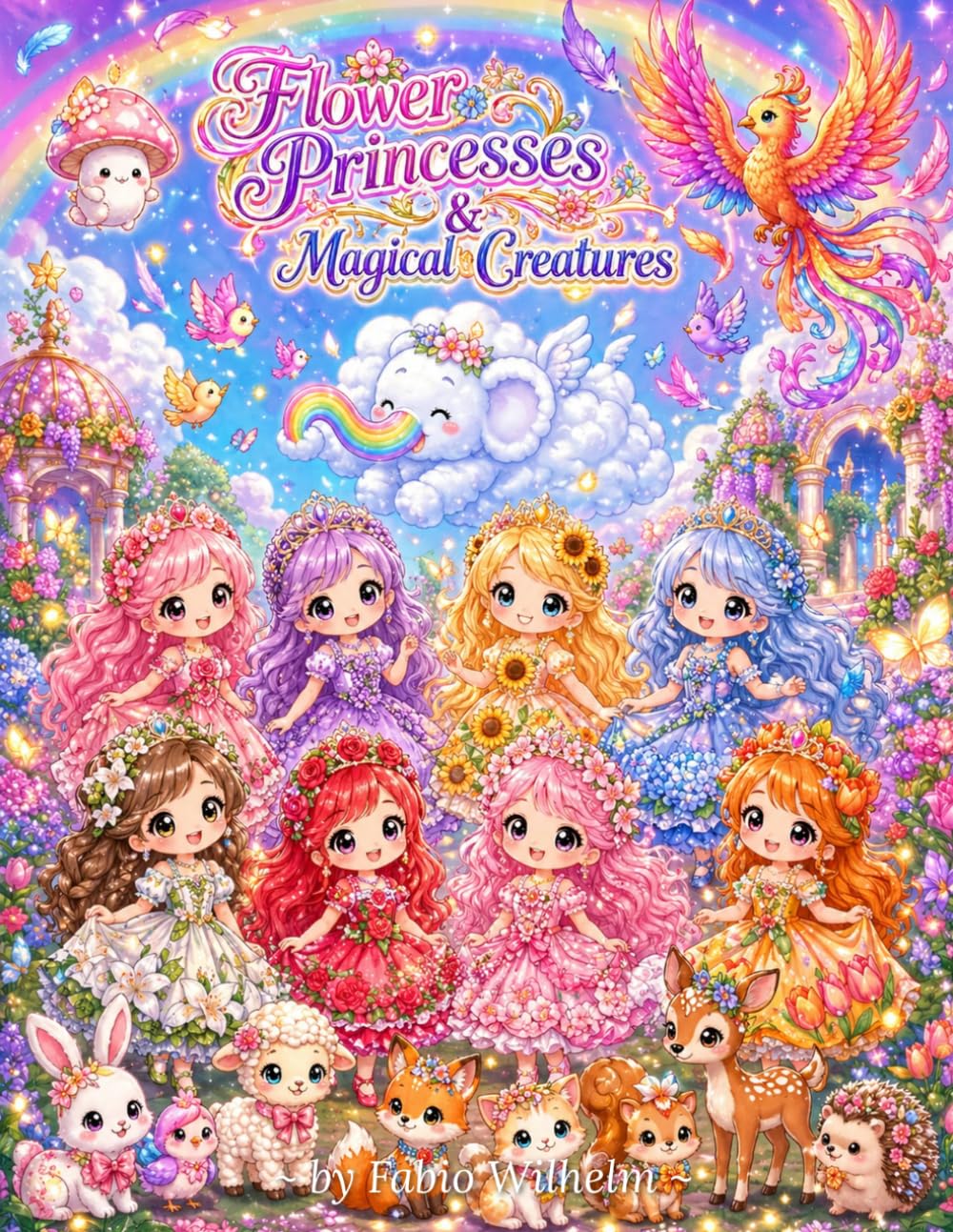 Flower Princesses & Magical Creatures Coloring Book for Kids: 80 Magical Coloring Pages with Flower Princesses, Enchanted Animals & Fairy Tale Worlds