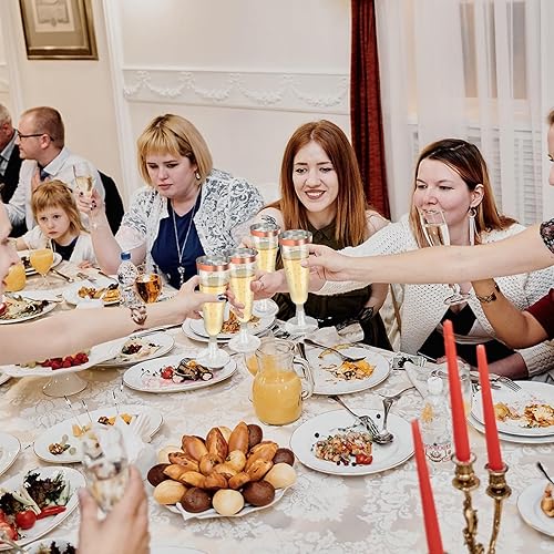 Miniatura 3 de Paquete de 100 copas de champán de plástico, copas de champán desechables de 5 onzas, copas de champán con borde de oro rosa, copas de copa de
