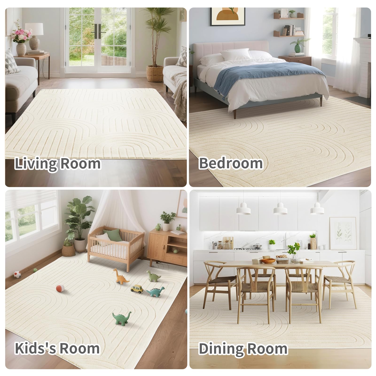 Puremy Wohnzimmerteppich, Kurzflor Teppich Wohnzimmer Schlafzimmer Kinderzimmer mit Hoch-Tief-Effekt, 3D Effekt, hohe Flordichte und angenehm weich, Moderner Bogenförmiges Design, 160x220cm, Beige