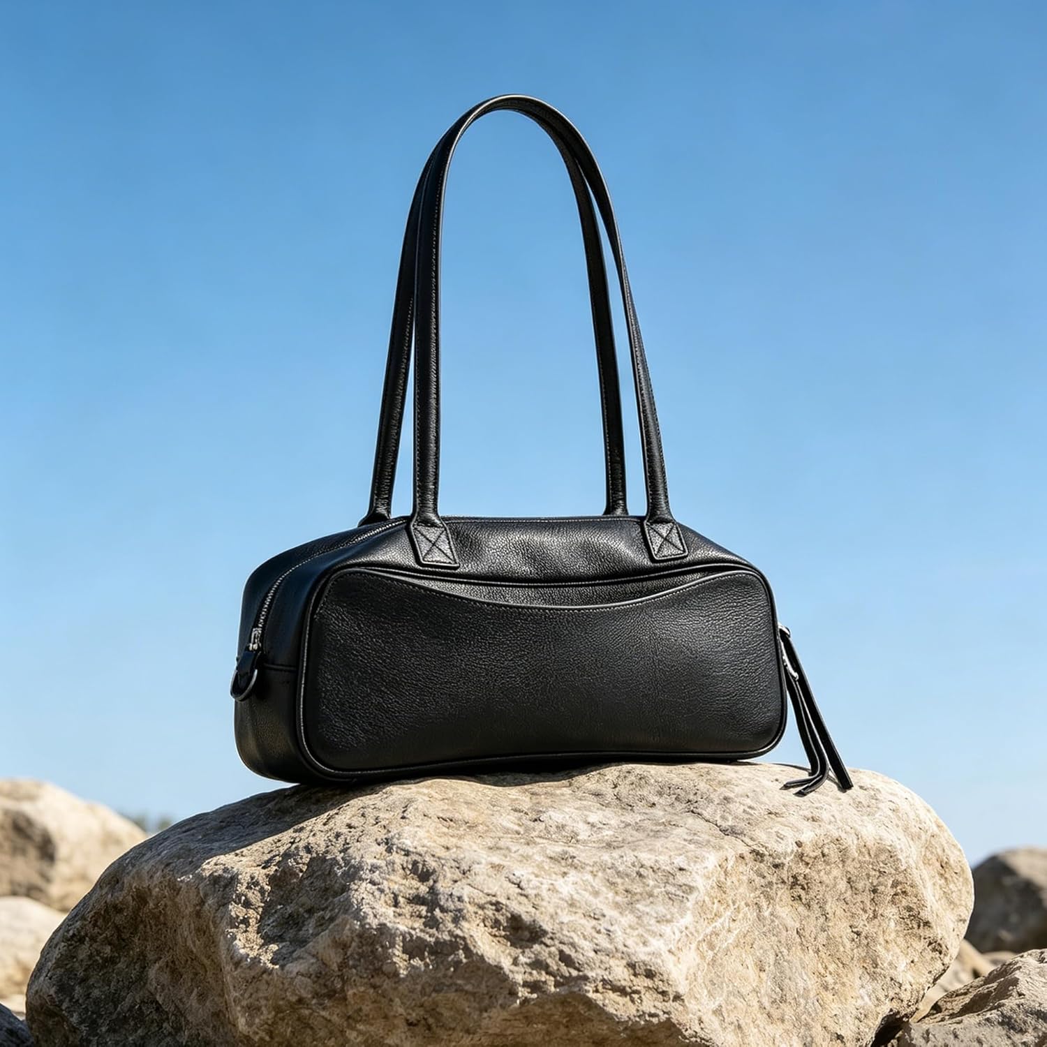 hedexe Genuine Leather Bowler Bag for Women: Chic Minimalist Ladies Shoulder Purse - Soft Cowhide Hangbag for Work Travel