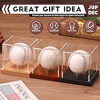 Vista 7 de JupDec Caja de exhibición de béisbol - Soporte de cubo transparente para pelotas de béisbol con base de madera, caja de soporte para autógrafos