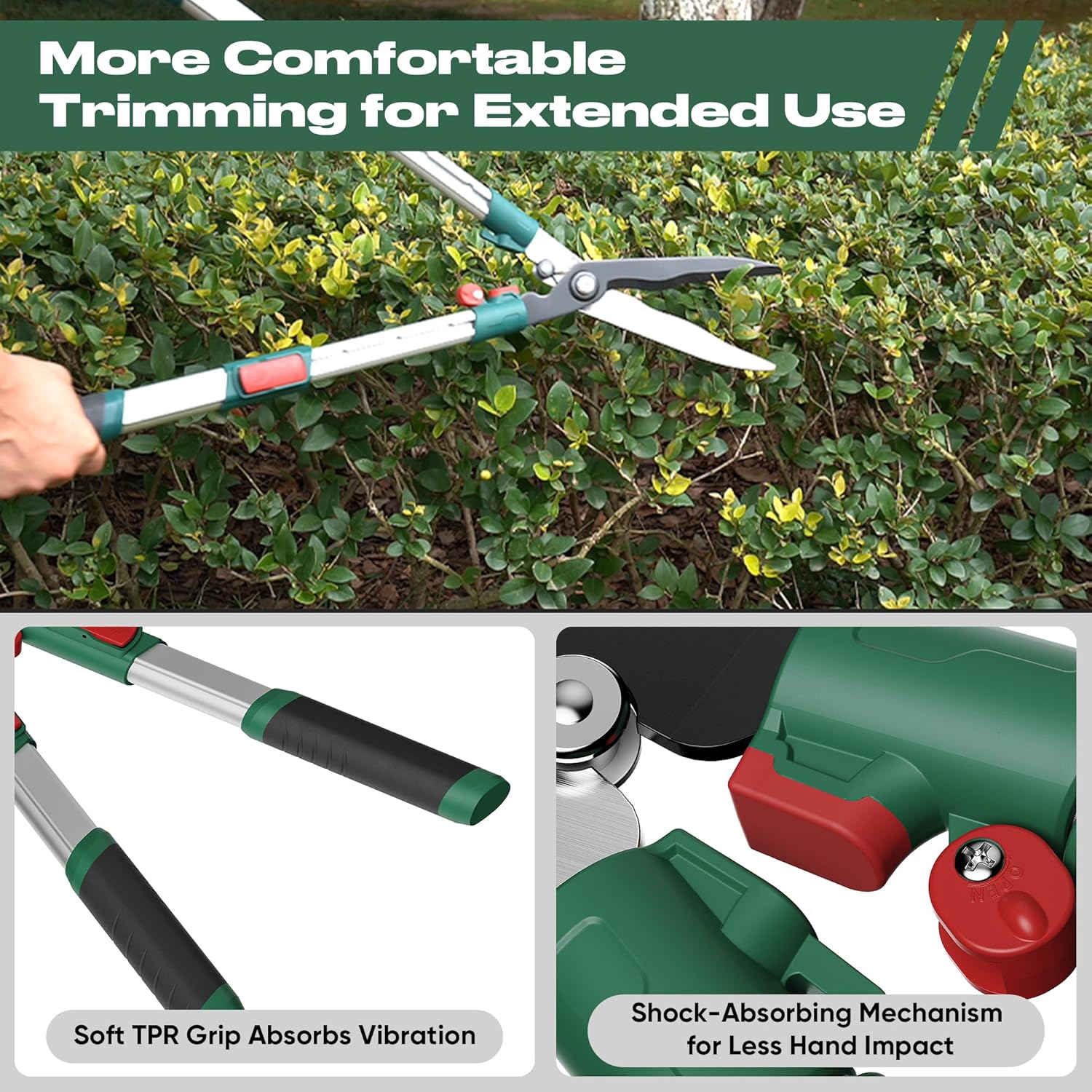 GARTOL Extendable Hedge Shears - 24 to 30 Inch Telescopic Garden Clippers with 8” Wavy SK5 High Carbon Steel Blade, Heavy Duty Manual Shrub Trimmer & Bush Shears for Boxwood, Yews & Decorative Hedges