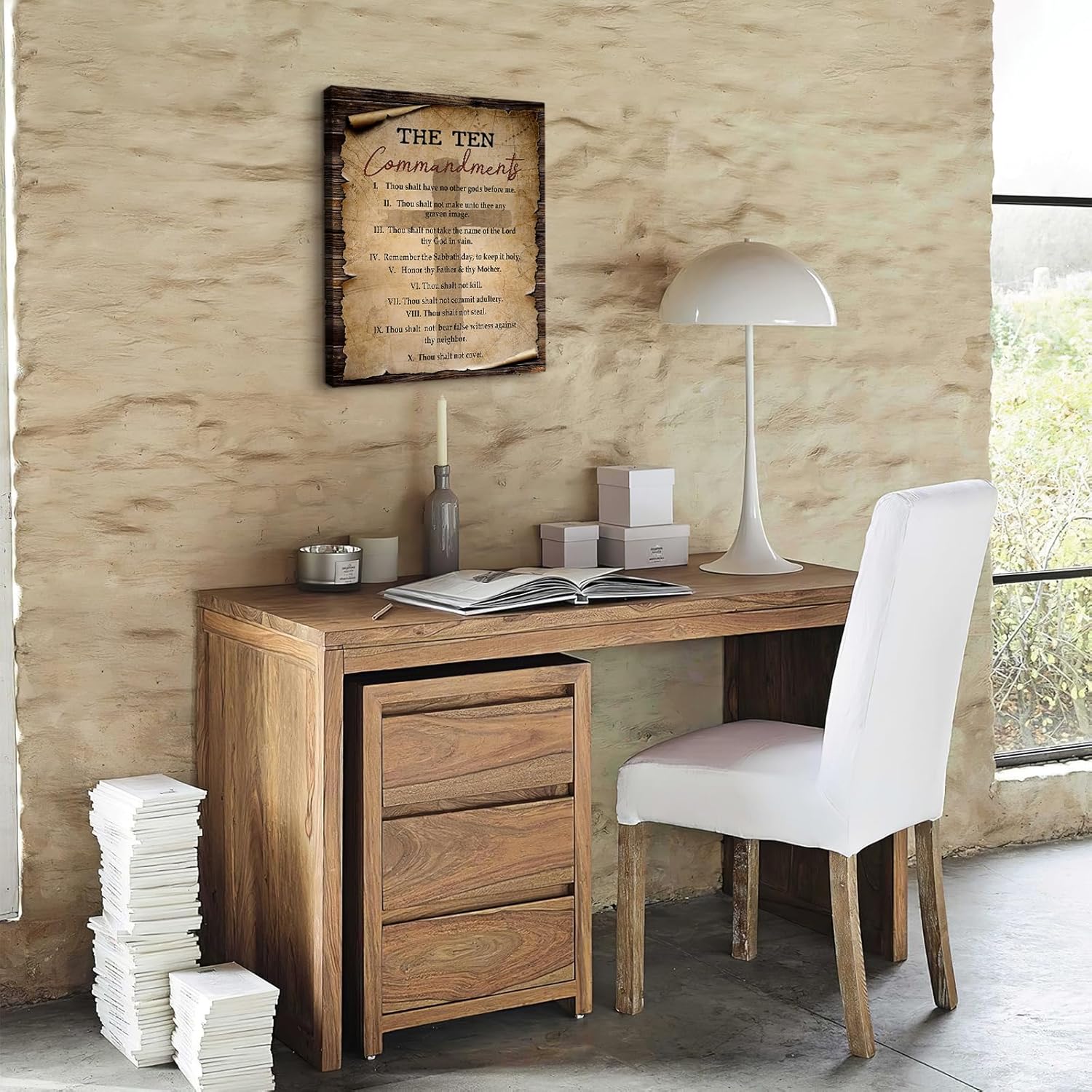 10 Commandments Wall Art Bible Verse Ten Commandments Canvas Pictures Wall Decor Christian Religious Inspirational Quotes Poster Framed Artwork Painting For Kids Bedroom Bathroom Church 16"X20"