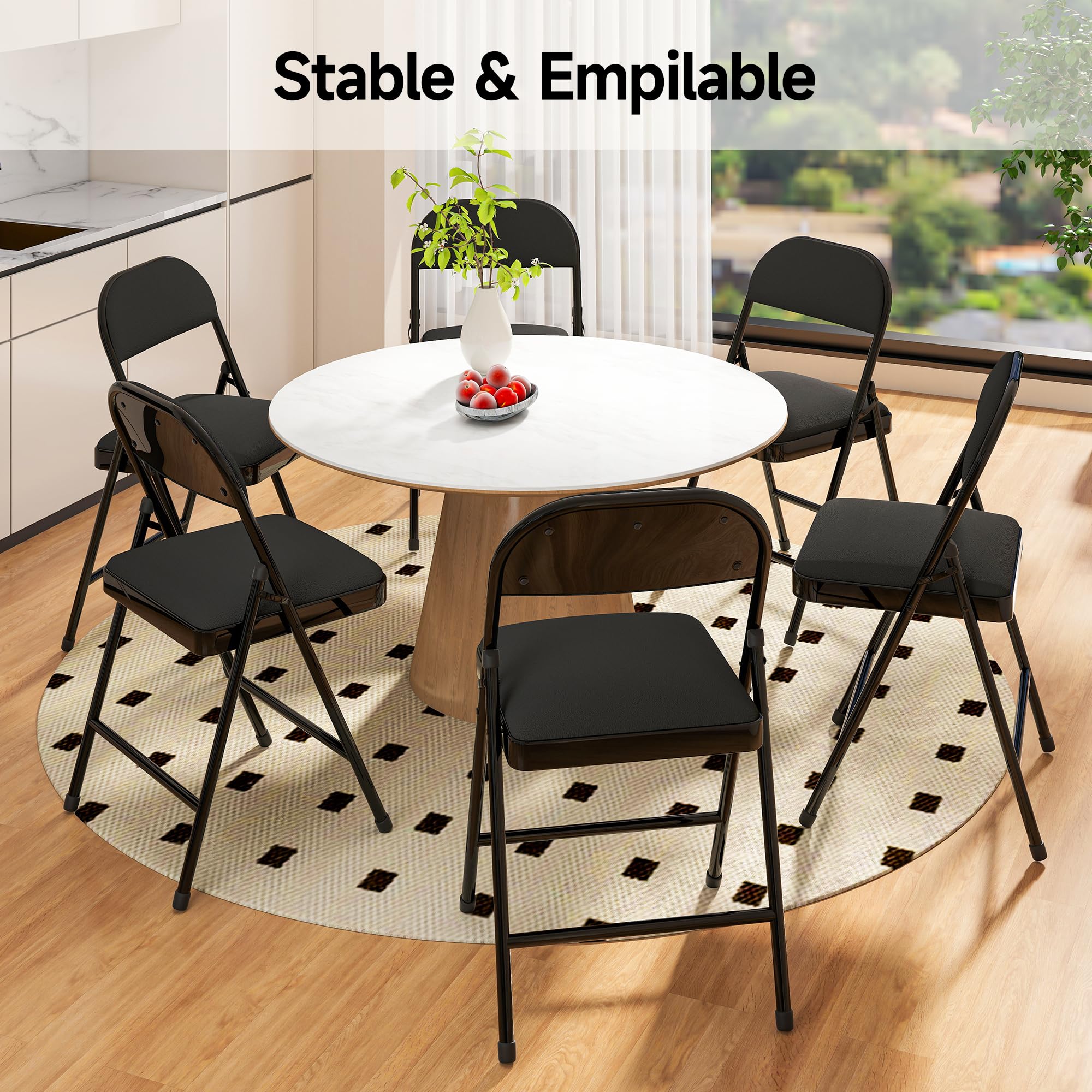 Chaises Pliantes en Similicuir avec Assise rembourrée, Structure en Acier, Lot de 4, idéales pour Les événements, la Maison et Le Bureau.Noir