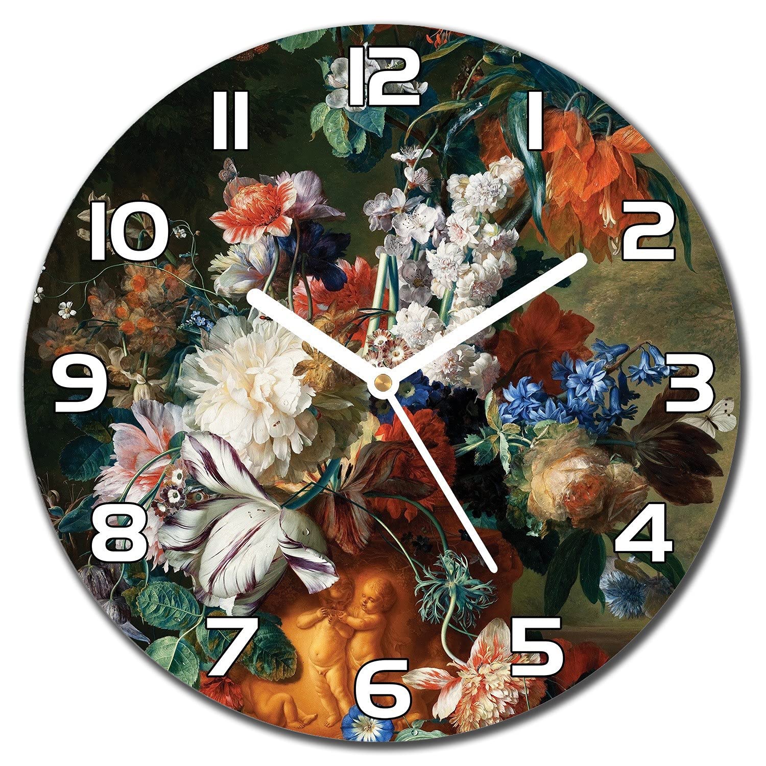 Horloge en verre cuisine salon murale moderne motif rose néerlandaise