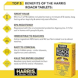 Harris Roach Tablets, Boric Acid Roach Killer with Lure for Insects (4oz, 96 Tablets)
