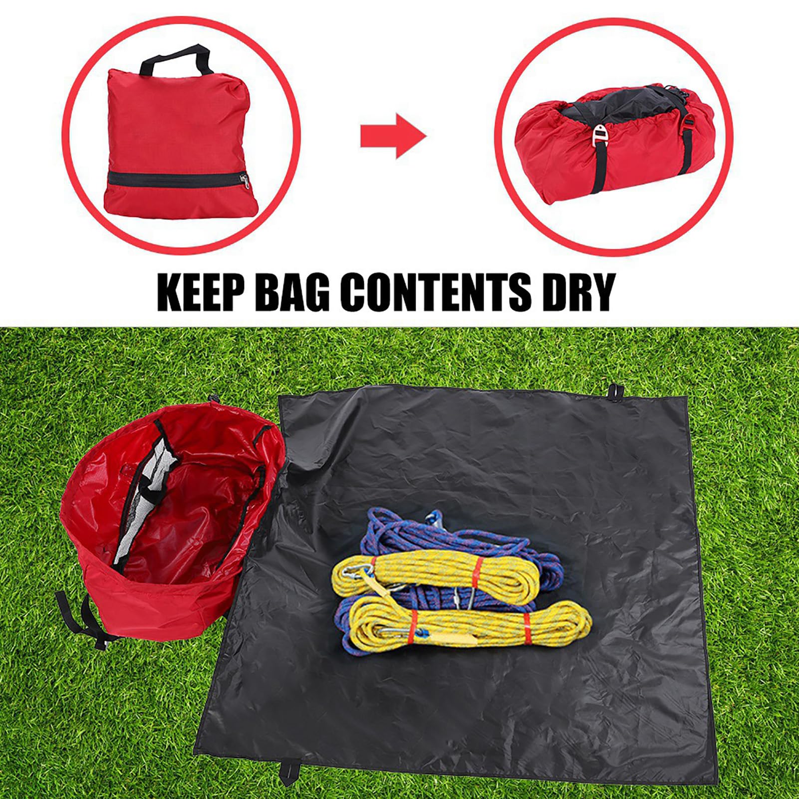 Wanderrucksack Faltender Wasserdichter Kletterseil Tasche Oxford Stoff Seilsack für Outdoor Camping Wandern (Rot)