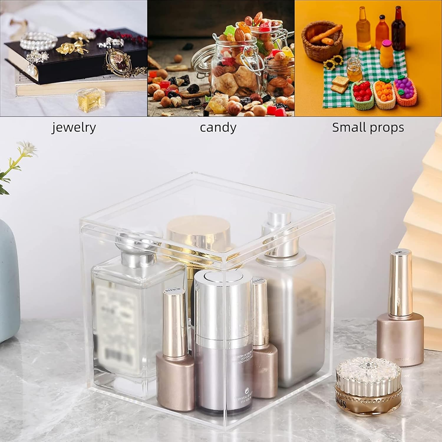 Acrylic Box Clear Display Boxes with Lids 4.73x4.73x4.73Inch Plastic Square Containers, Decorative Boxes Large Acrylic Storage Boxes for Collectibles,Wedding, Valentine's Day Party, Treats, Jewelry