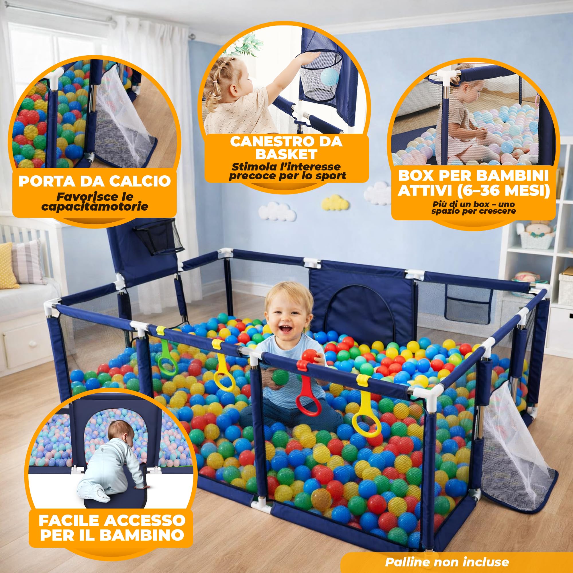 Box Bambini 180x122 cm Recinto per Bambini e Neonati con Rete Traspirante