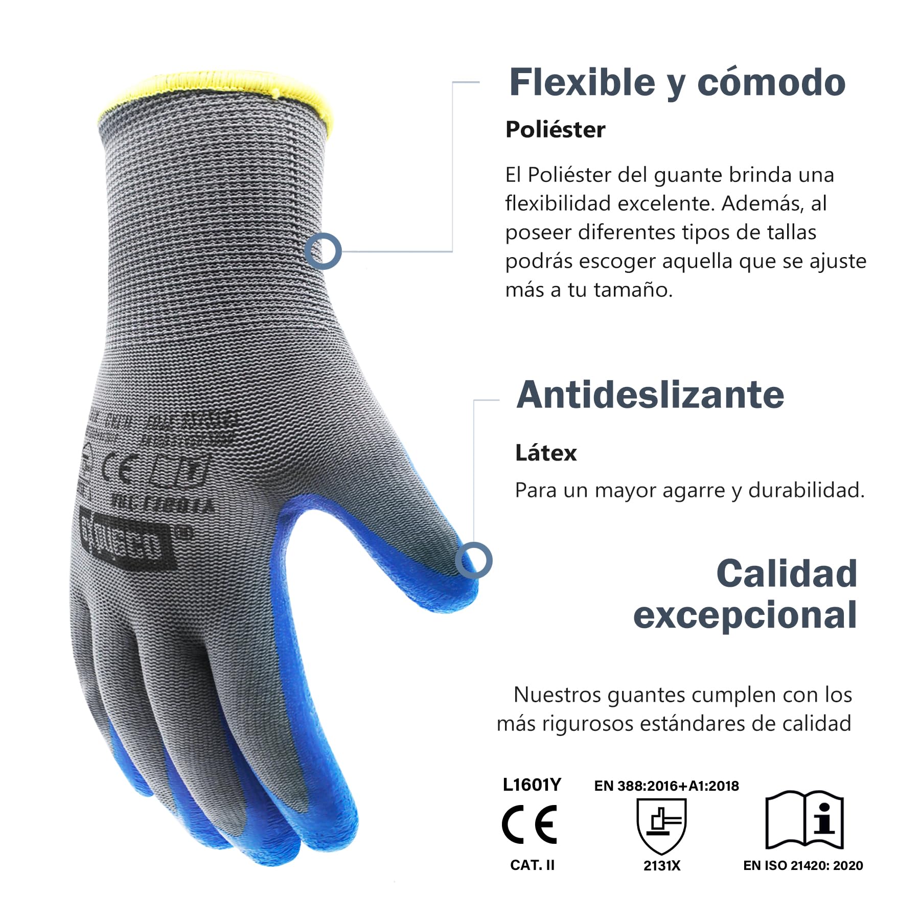 12, 6, 3 o 1 Paio, Guanti Protettivi, Lavoro, Poliestere e Lattice, Leggeri, Resistenti all'Abrasione, per Giardinaggio, Riparazioni, Meccanica e Industriale. Guanti Donna e Uomo.