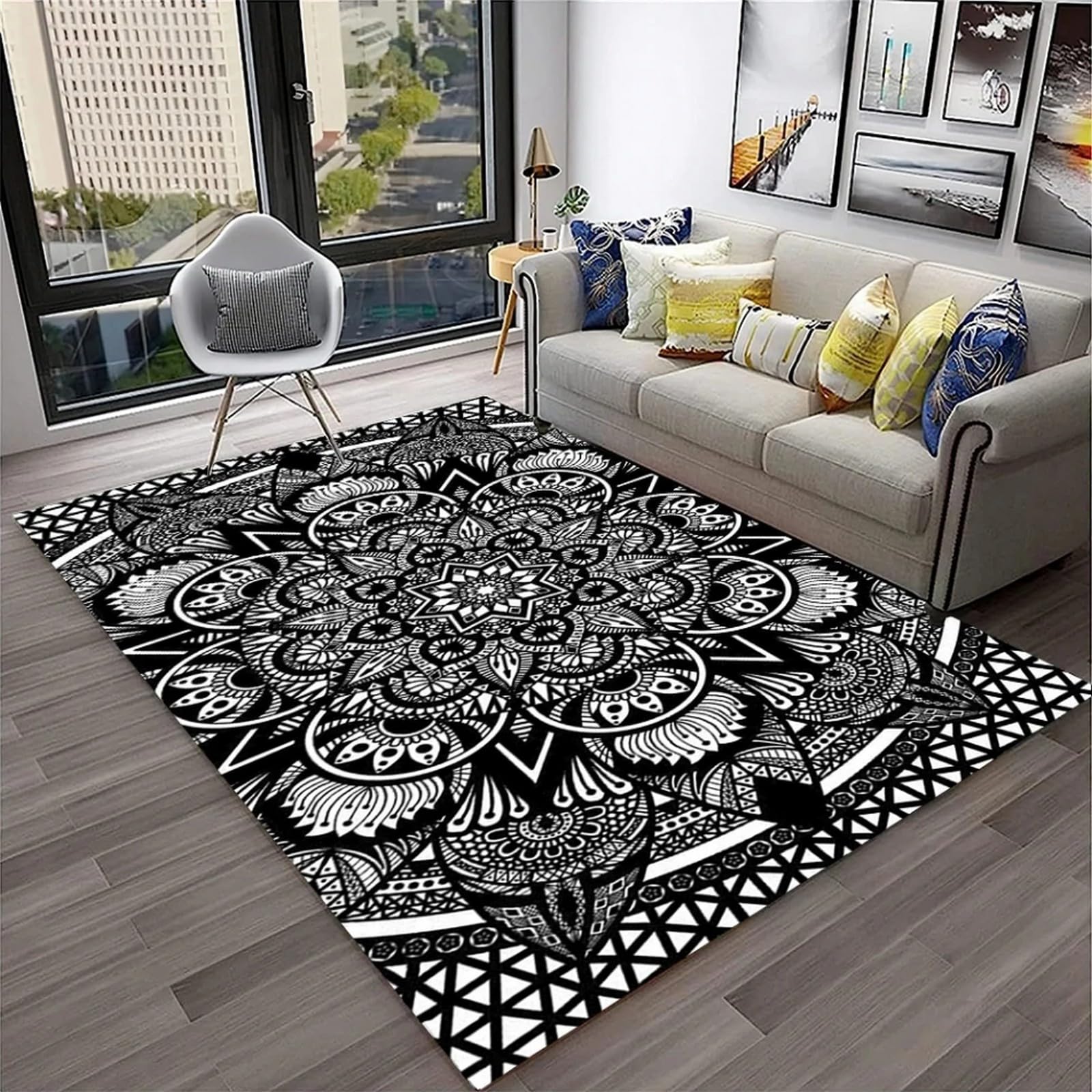 Tapis de salon poils ras grand carré 200x300 cm imprimé plante rose fleur 3D