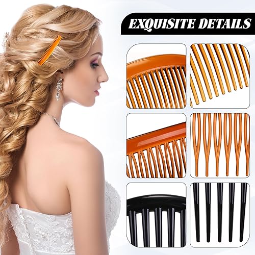 Vista 10 de Chuangdi 12 piezas de peine giratorio de pelo lateral francés, peine decorativo de plástico para mujer, accesorios con dientes, clips laterales 23