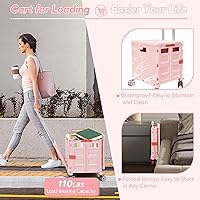 Vista 165 de FELICON SELORSS - Carrito plegable portátil con ruedas para subir escaleras y ruedas giratorias de 360°, mango telescópico, caja de plástico