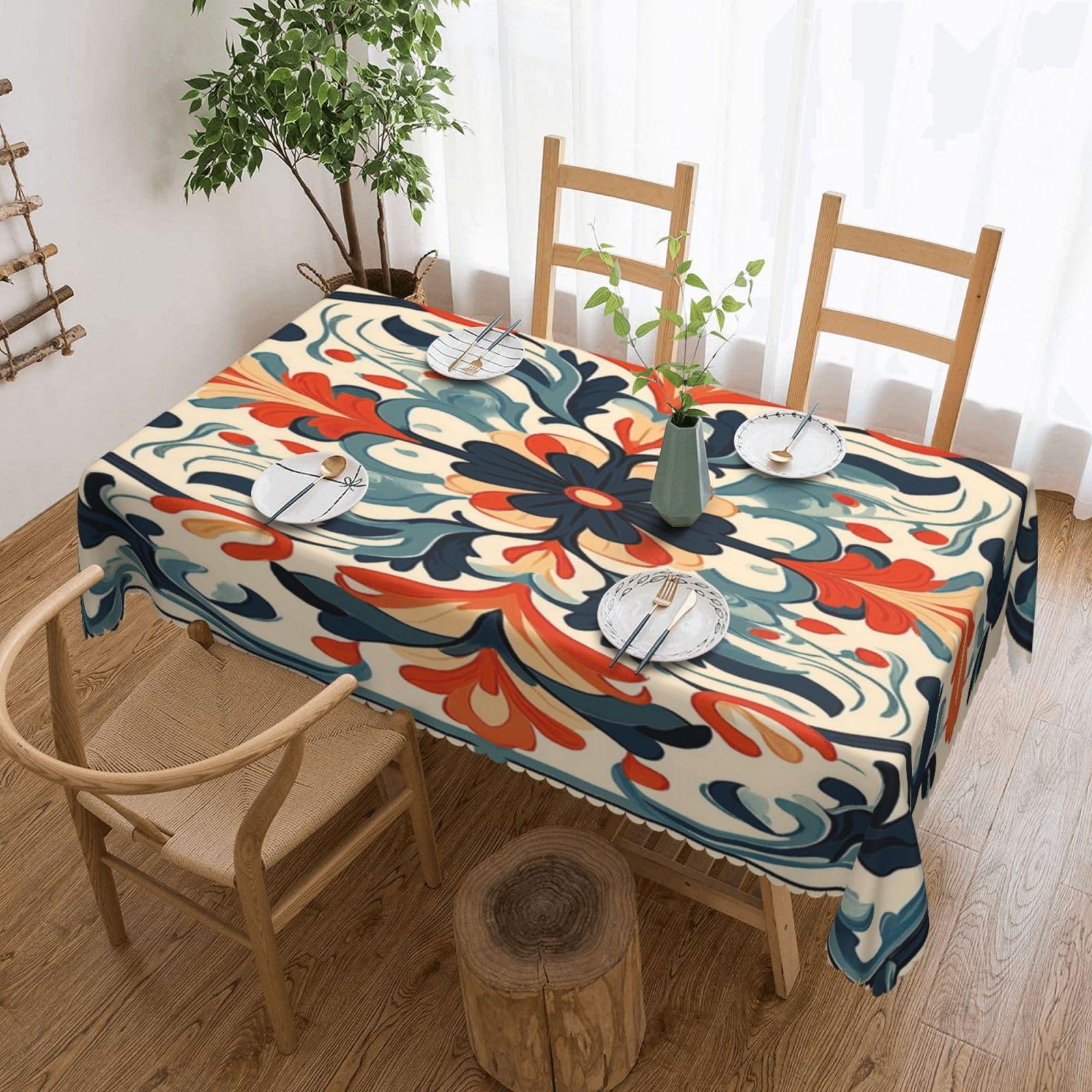 Nappe de table fleurie déperlante 137x183cm rectangulaire pour salle à manger et jardin