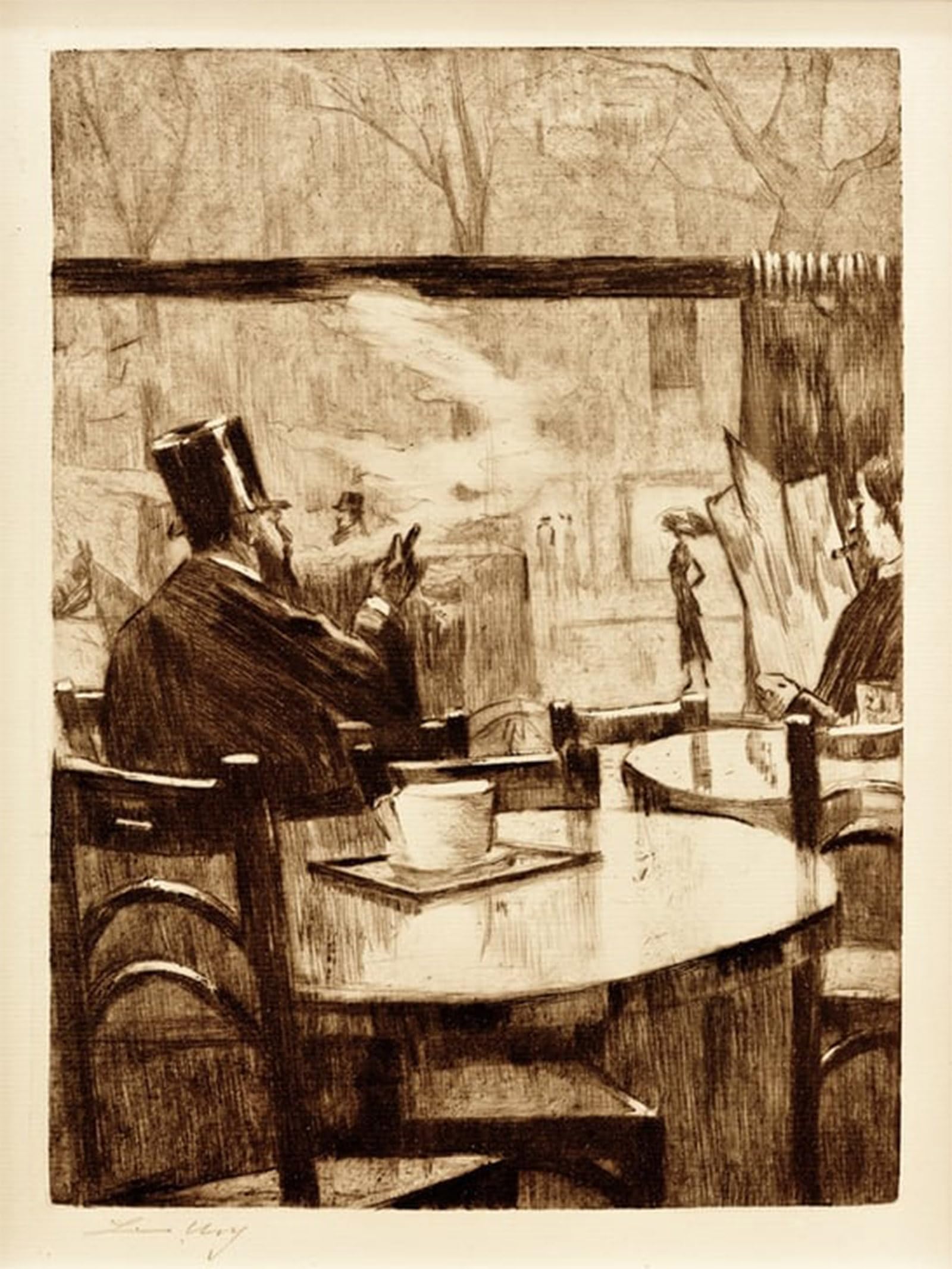 POSTERIIk Vintage Art Print Images Pictures Print Gentleman with Cylinder in Front of a Cafe Window by Lesser Ury Modern Colour Posters for Office Home Decor 60x90cm