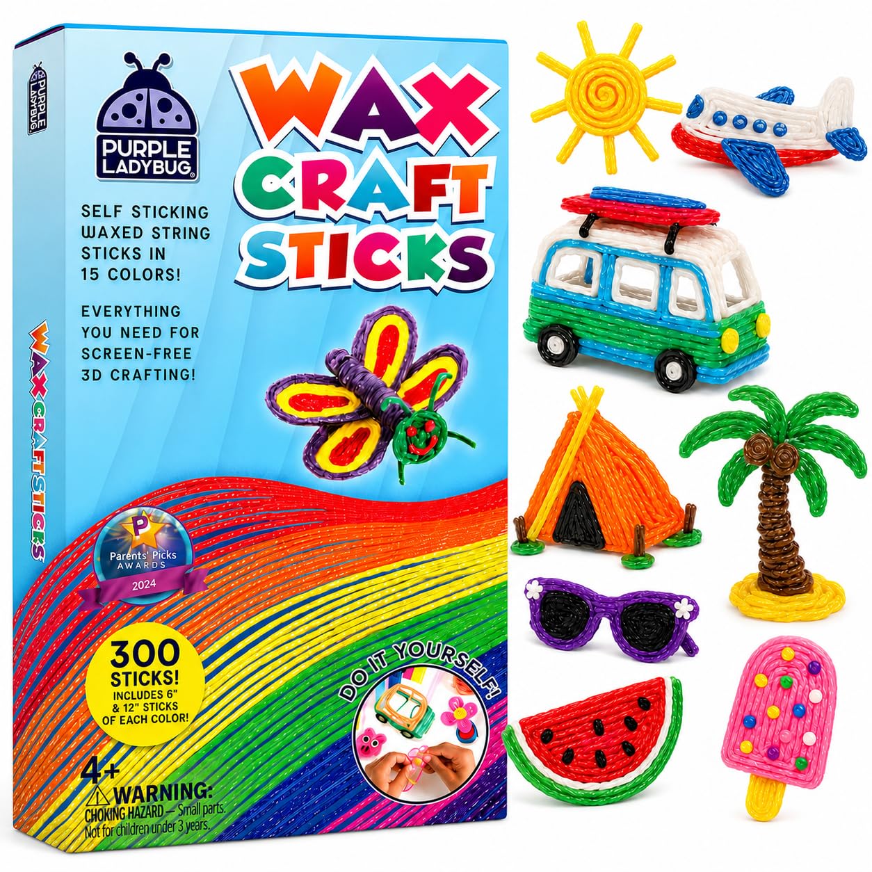 Purple Ladybug 300 Bendable Wax Craft Stix - Fun Roadtrip and
