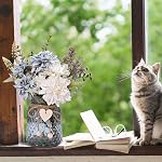 LUEUR Fake Flowers with Vase, Silk Roses Artificial Flowers in Vase Faux Flowers Arrangement Suitable for Home Kitchen Living Room, Fall Spring Decor for Office, Centerpiece Table Decorations