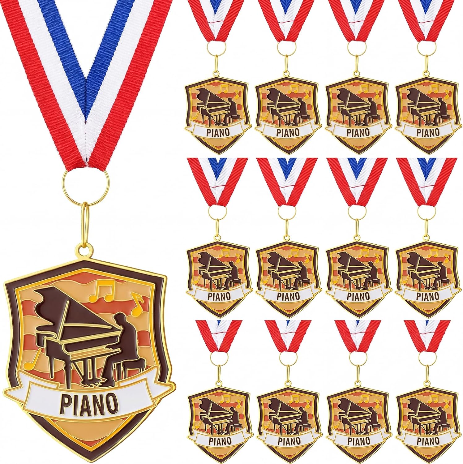 12 Pcs Award Medals Bulk 2.4 Inch Metal Awards with Neck Ribbons, Winner Trophies for Sports Competitions Party Prizes Participation Talent and Performance Recognition