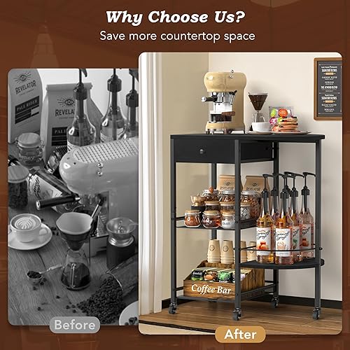 Miniatura 6 de VINAEMO Estación de café con ruedas y cajón de almacenamiento, soporte de mesa grande de 15.35 pulgadas de profundidad para cocina, oficina, sala de