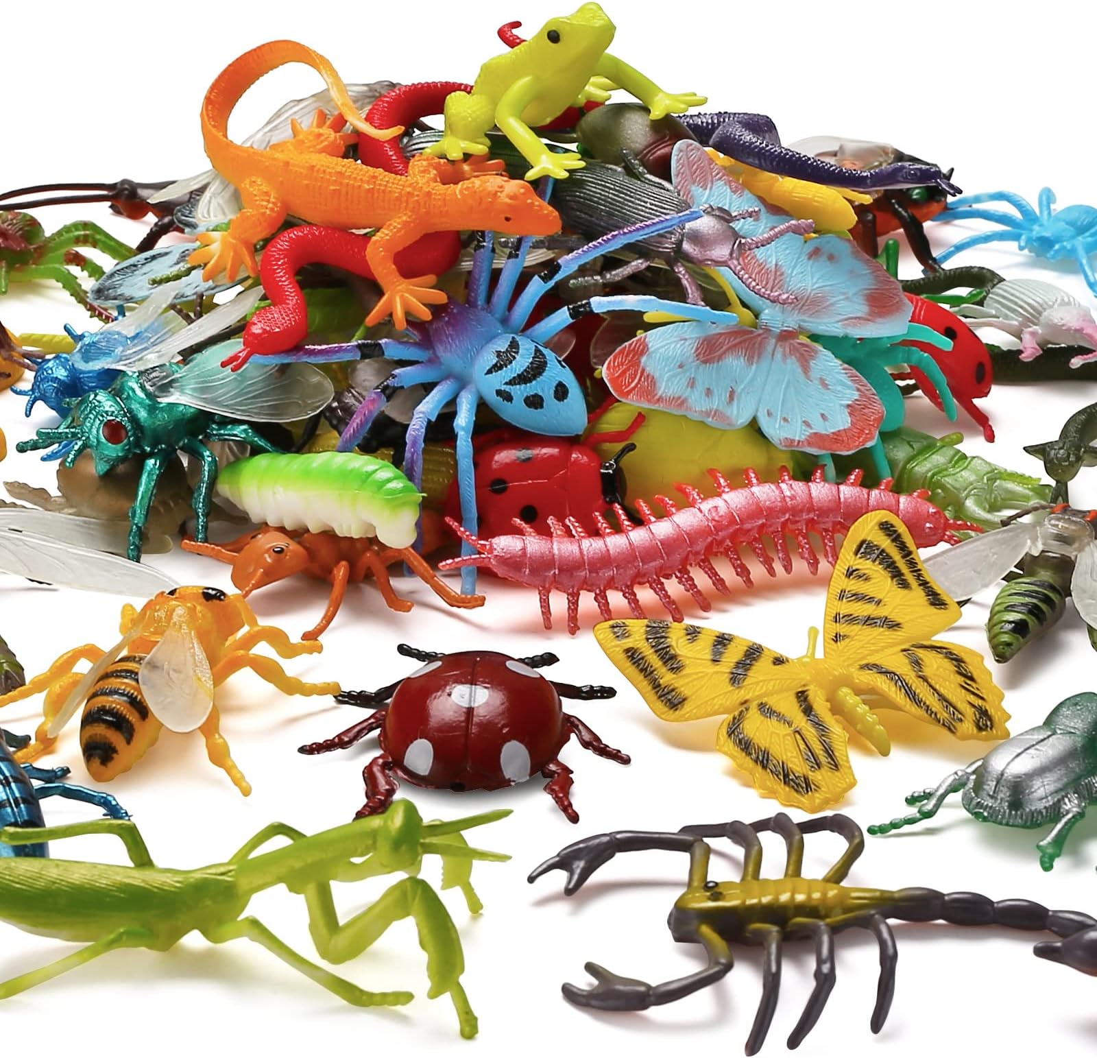 73 Pack Plastic Fake Mini Bugs Set, Realistic Insects Toy for Kid, Colorful Assorted Play Bug for Children Toddler, Education Insect Themed Party, Gift for Halloween Goody Bag Filler Cupcake Topper