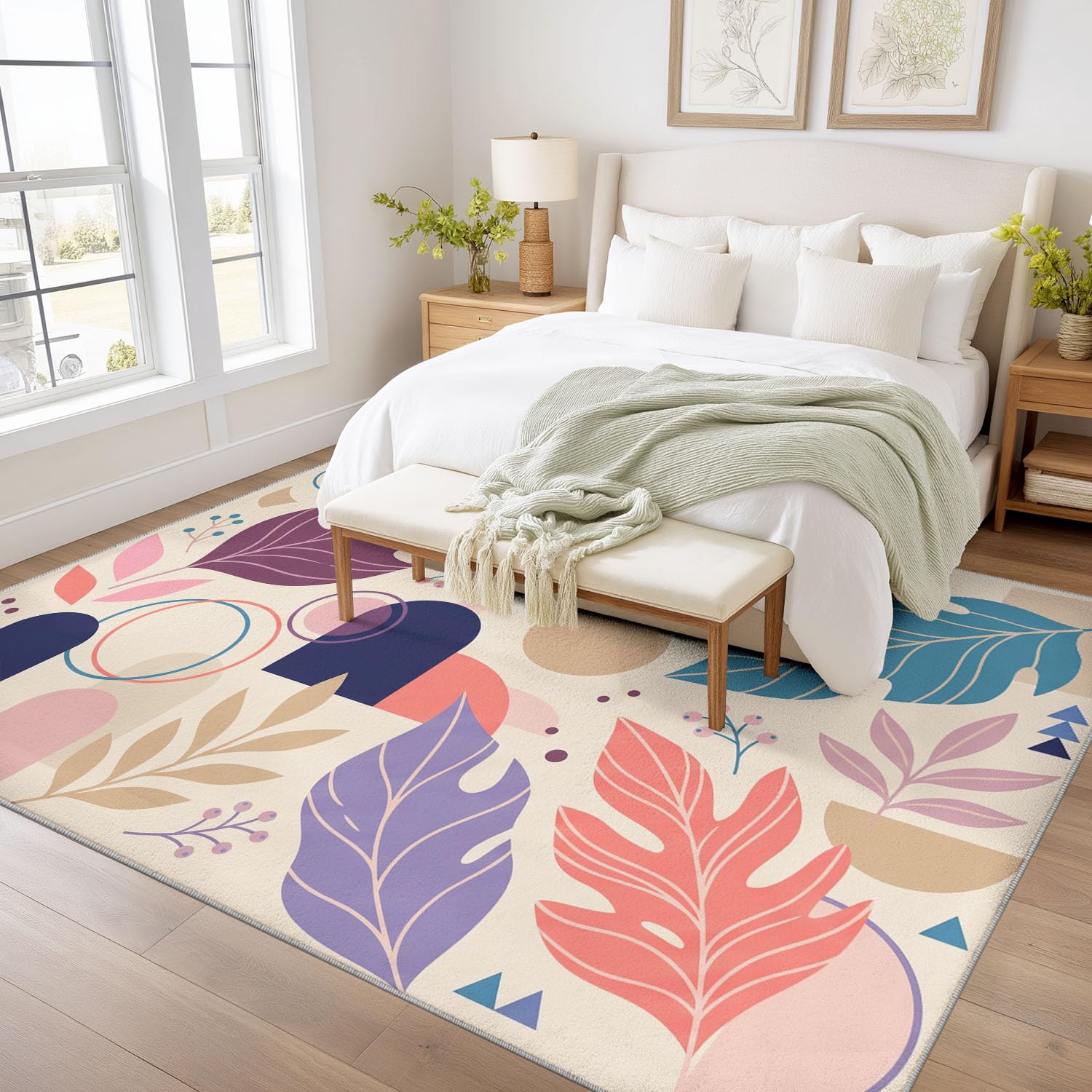 Générique Moderne Naturel Surface Lavable Tapis de Plante Feuille, Doux à Poil Bas Grands, Tapis Sol de l’entrée des Moquette pour Salon Chambre Salle à Manger 60 x 120 cm