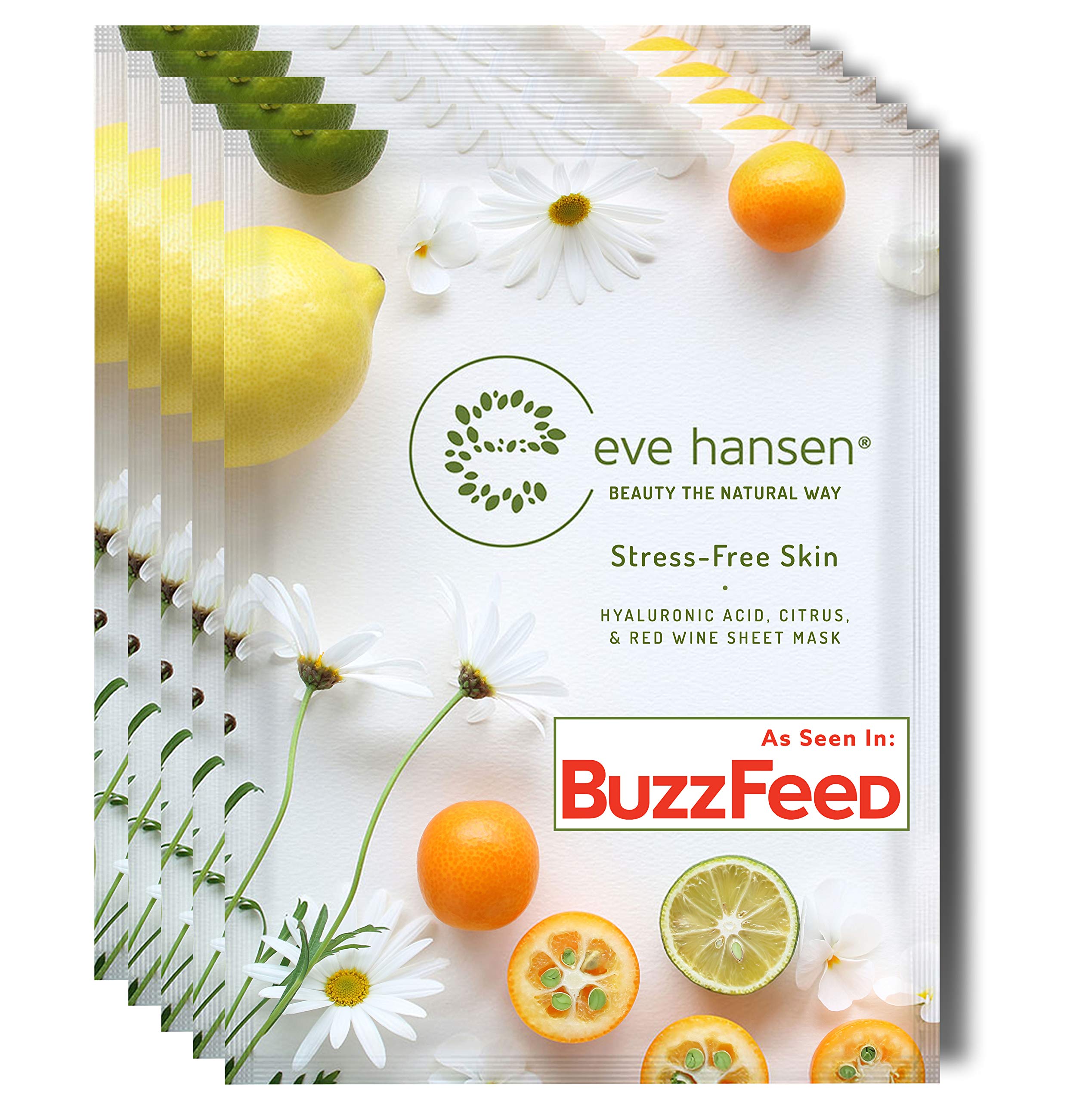 Moisture Recovery Sheet Mask by Eve Hansen - Intensive Sun Damage Repair with Deep Hydration - Pack of 5 Face Masks