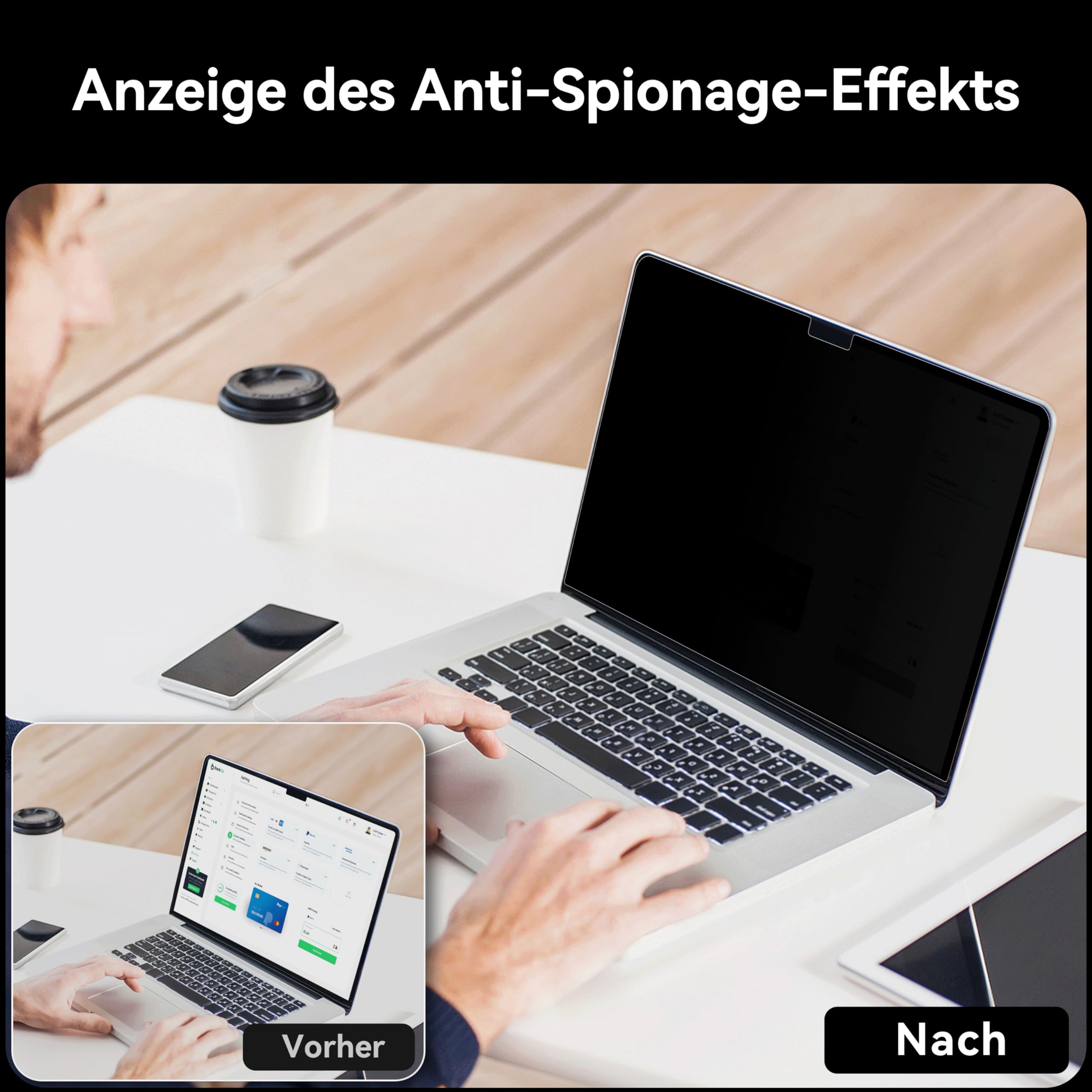 IPROKKO Pellicola protettiva a 360° anti glare blue light Mac, autoadesiva per MacBook Air 13,6 pollici (M2/M3, 2022/2024) e 13 pollici M4 2025, pellicola privacy