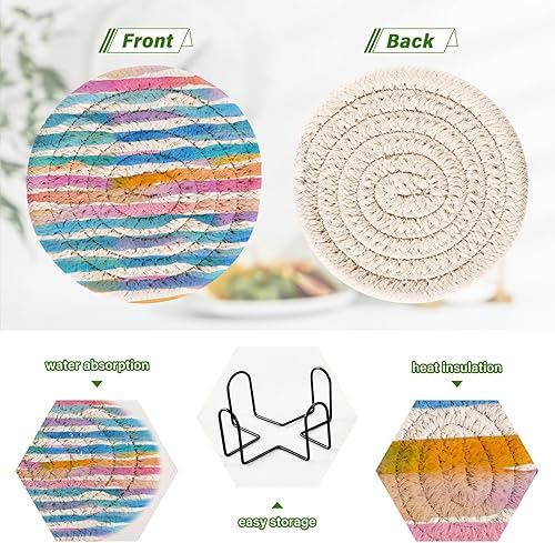 Miniatura 4 de Casters Set with Holder 6 Pack Coasters for Drinks Aesthetic Coasters for Desk Posavasos para Mesa Watercolor Blue Pink