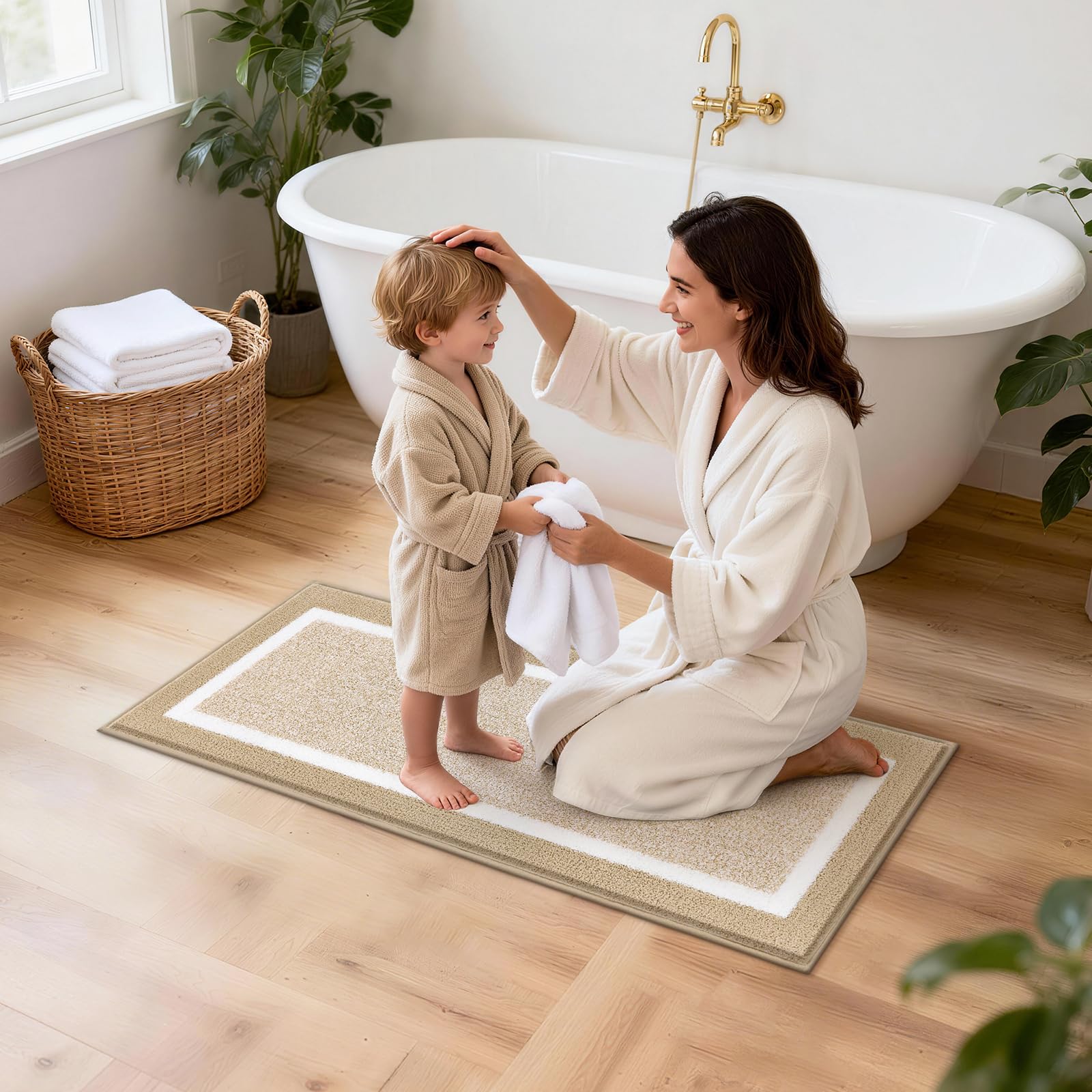 Pauwer - Juego de 2 alfombras de baño, antideslizantes, absorbentes, lavables a máquina, para el suelo del baño, bañera y ducha