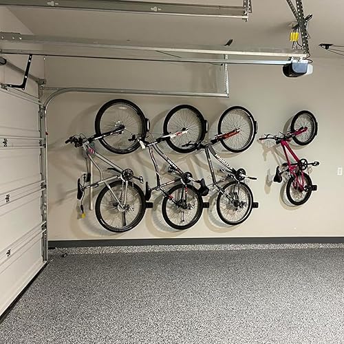 Miniatura 7 de Wallmaster Percha giratoria para bicicleta, gancho de almacenamiento de bicicleta de montaje en pared de garaje para interiores, paquete de 2
