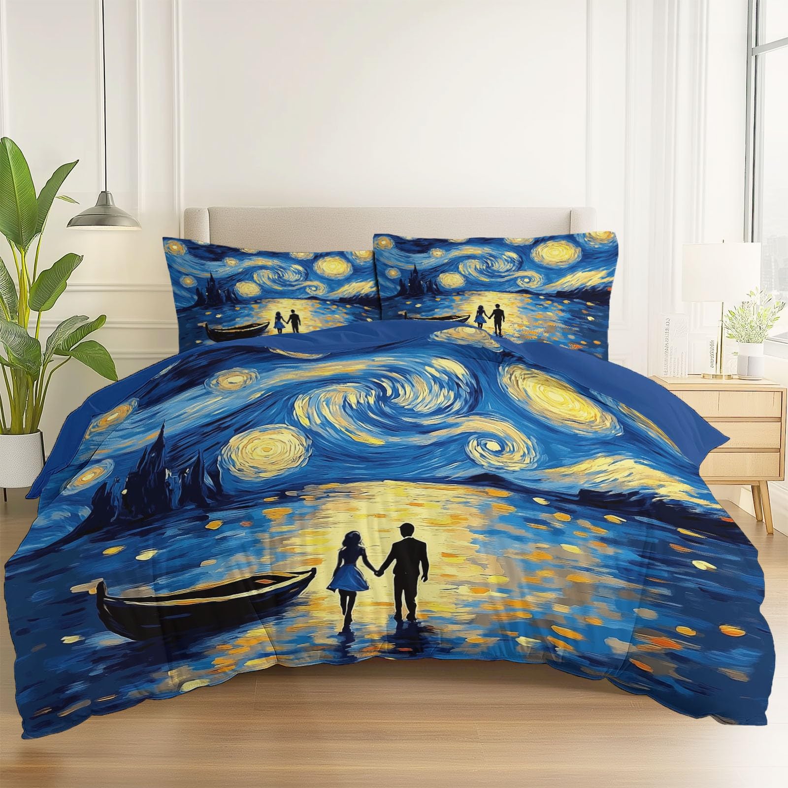 ALLMILL Set Biancheria da Letto,Set Copripiumino in Microfibra con Federa,Notte Stellata Van Gogh Oil Painting,1 Copripiumino200 x 200cm + 2 federe 50 x 80 cm