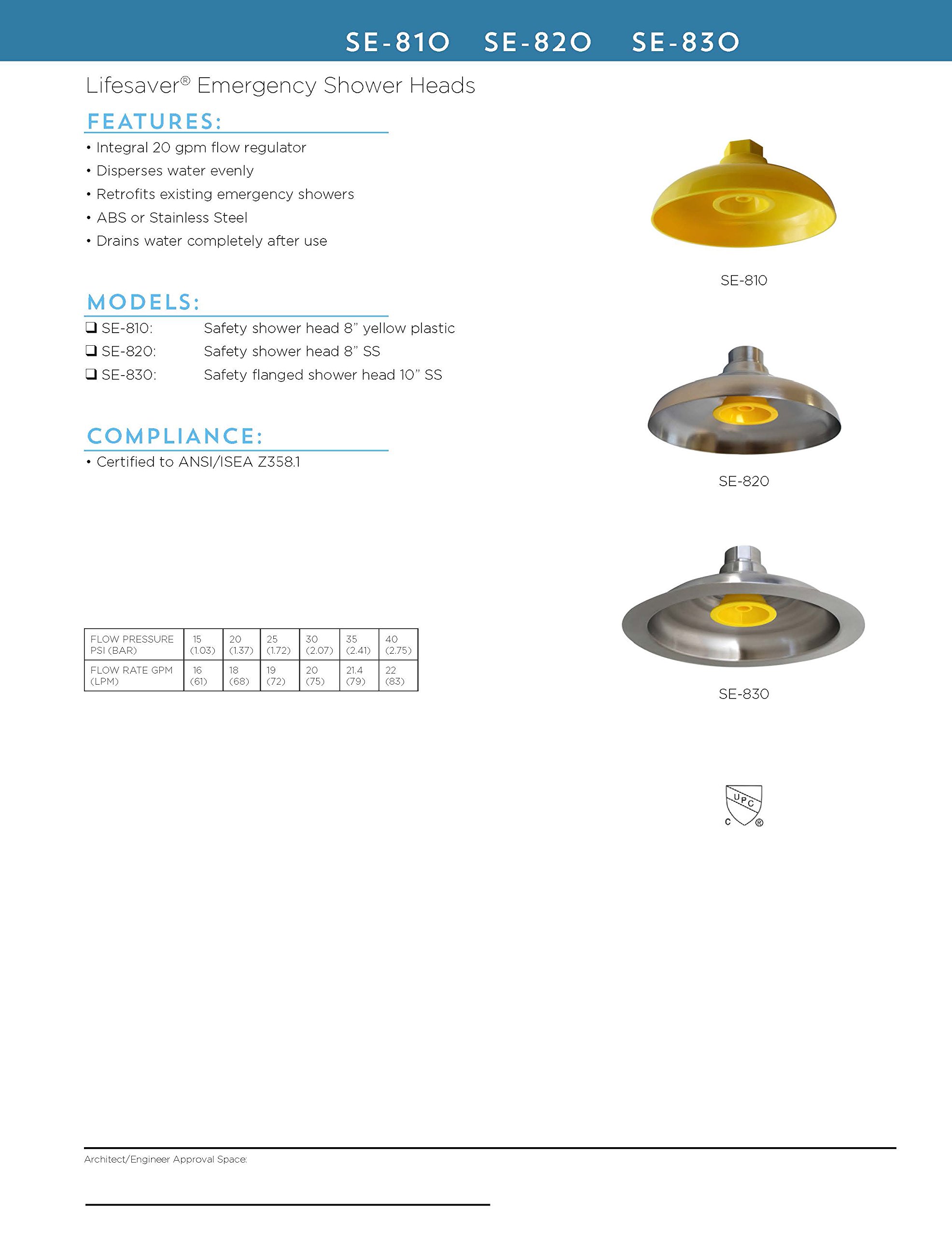 Speakman SE-820 Lifesaver - Cabezal de ducha de seguridad (8 pulgadas), acero inoxidable
