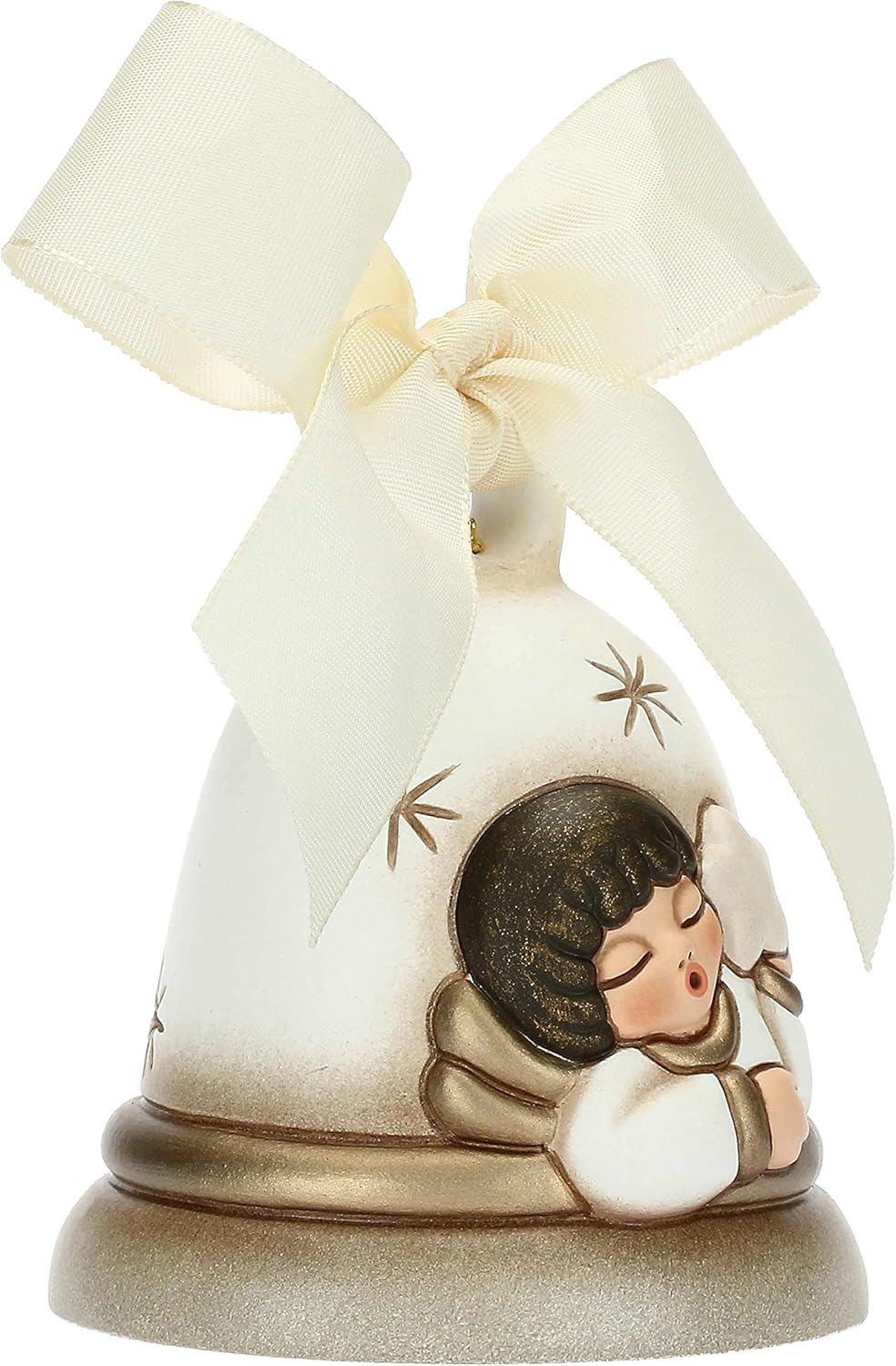 THUN - Limited Edition 2022 - White Ceramic Bell Hand Decorated with Iconic Angel with Star Idea 2022 - Diameter 7 cm, 8 cm H