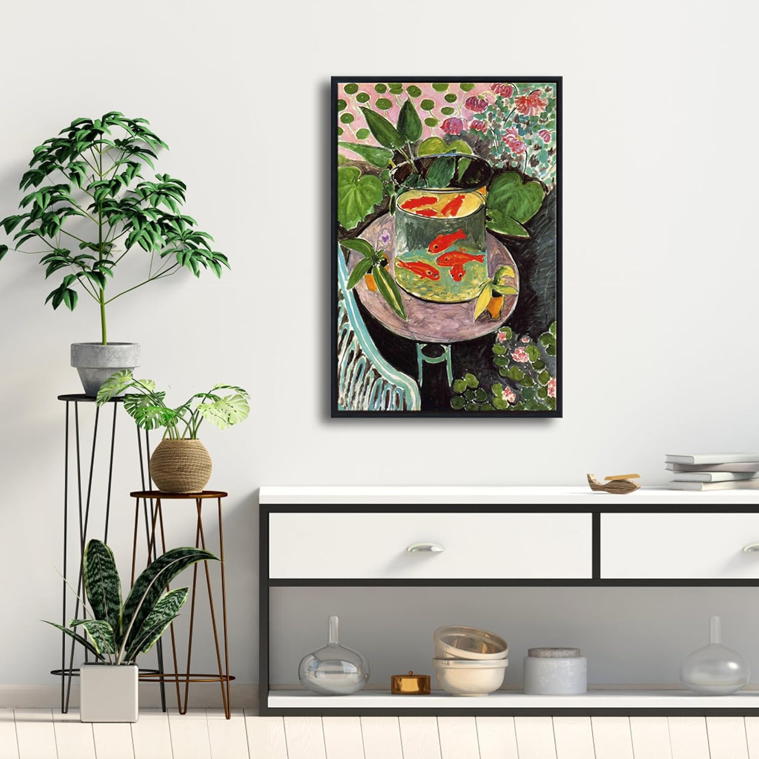 Wieco Art Black Framed Canvas Wall Art Goldfish by Henri Matisse Colorism Aesthetic Abstract Canvas Prints for Wall Decor and Home Office Decorations