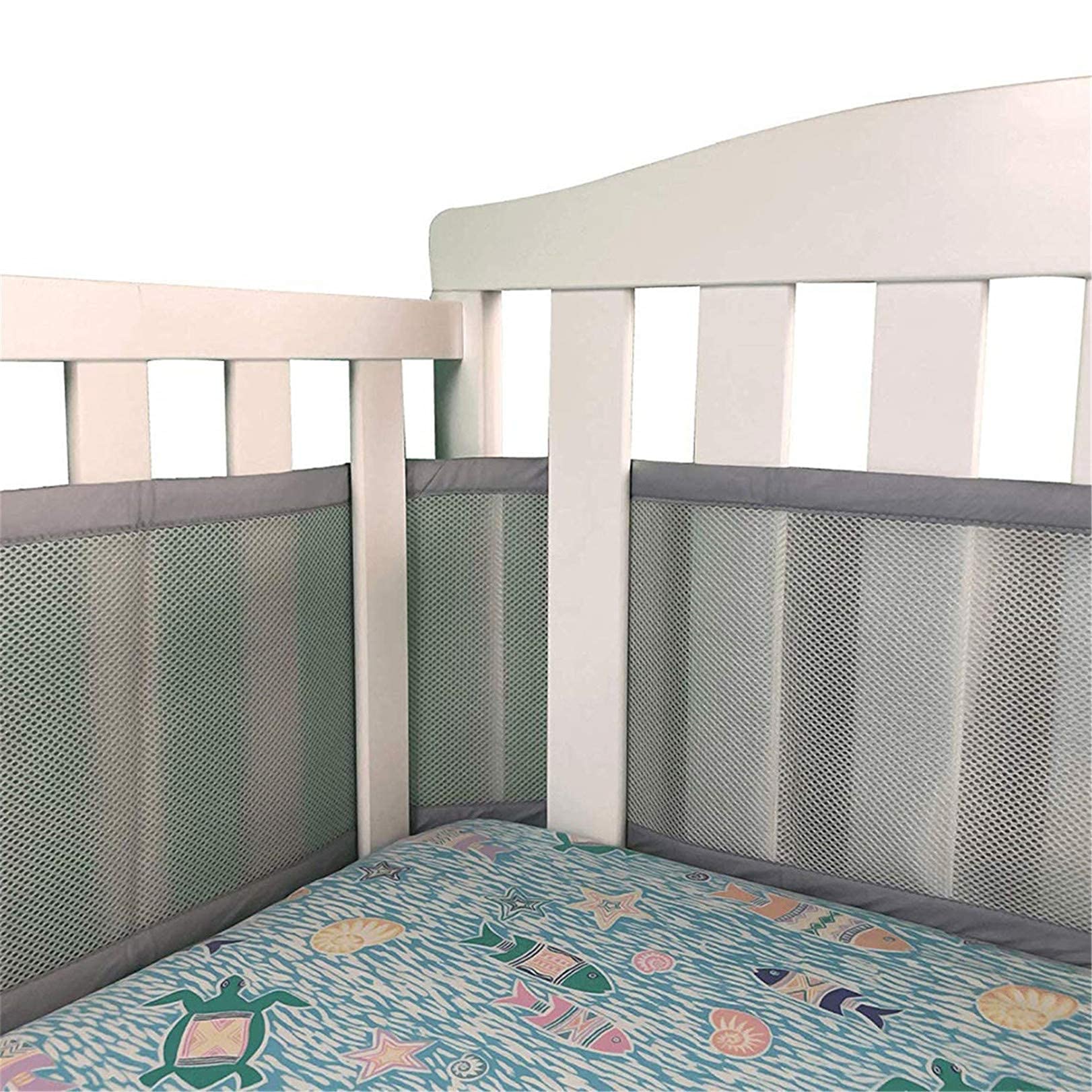 GLJYG Baby Cot Bumper Breathable Mesh Crib Liner Head Guard Baby Bed Around  Protector Ideal for Side Sleeping Crib Cot and Cot Bed,Gray