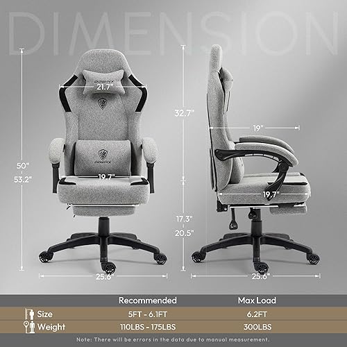 Miniatura 3 de Dowinx Silla de tela para videojuegos con colchón de muelles de bolsillo, silla de computadora transpirable con soporte lumbar de masaje y