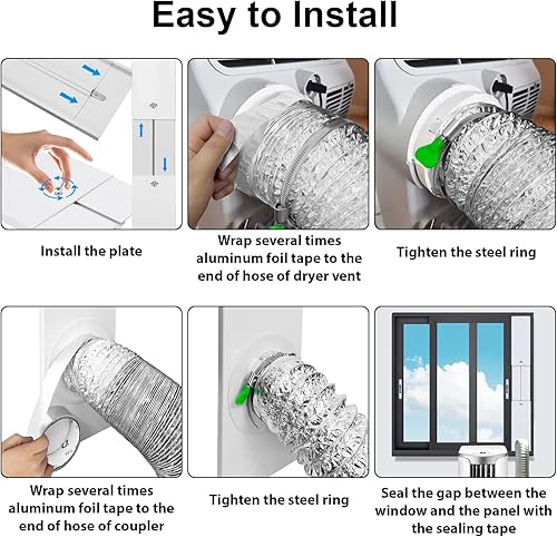 Miniatura 9 de Kit de ventilación para ventana de secadora Estoder para conductos de 4 pulgadas, kit de ventilación para ventana de secadora 17-61" ajustable con