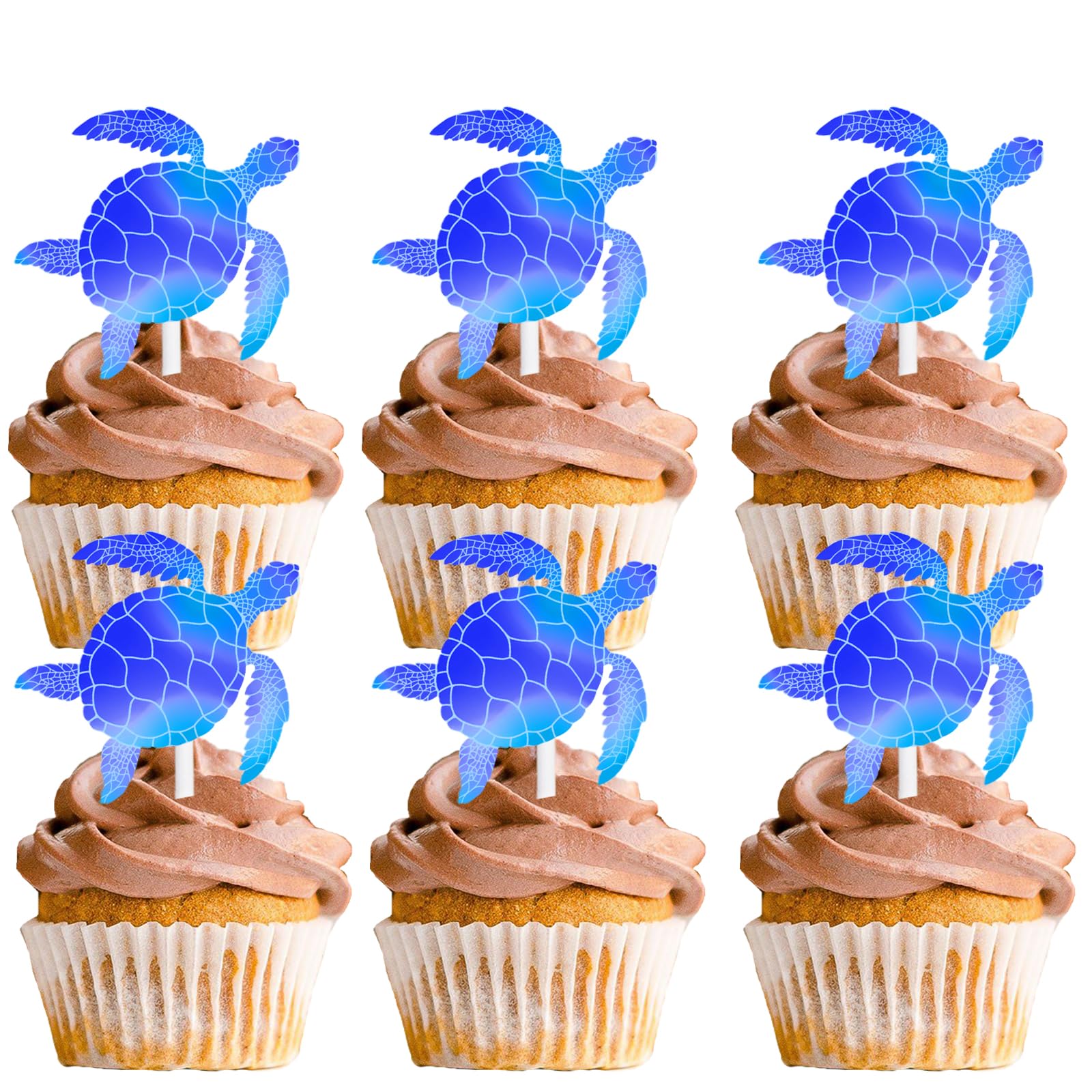 18pcs Blue Glitter Turtle Dessert Cupcake Topper Ocean Sea Theme Decor Supplies Baby Shower Boys Girl Happy Birthday Party Anniversary Wedding