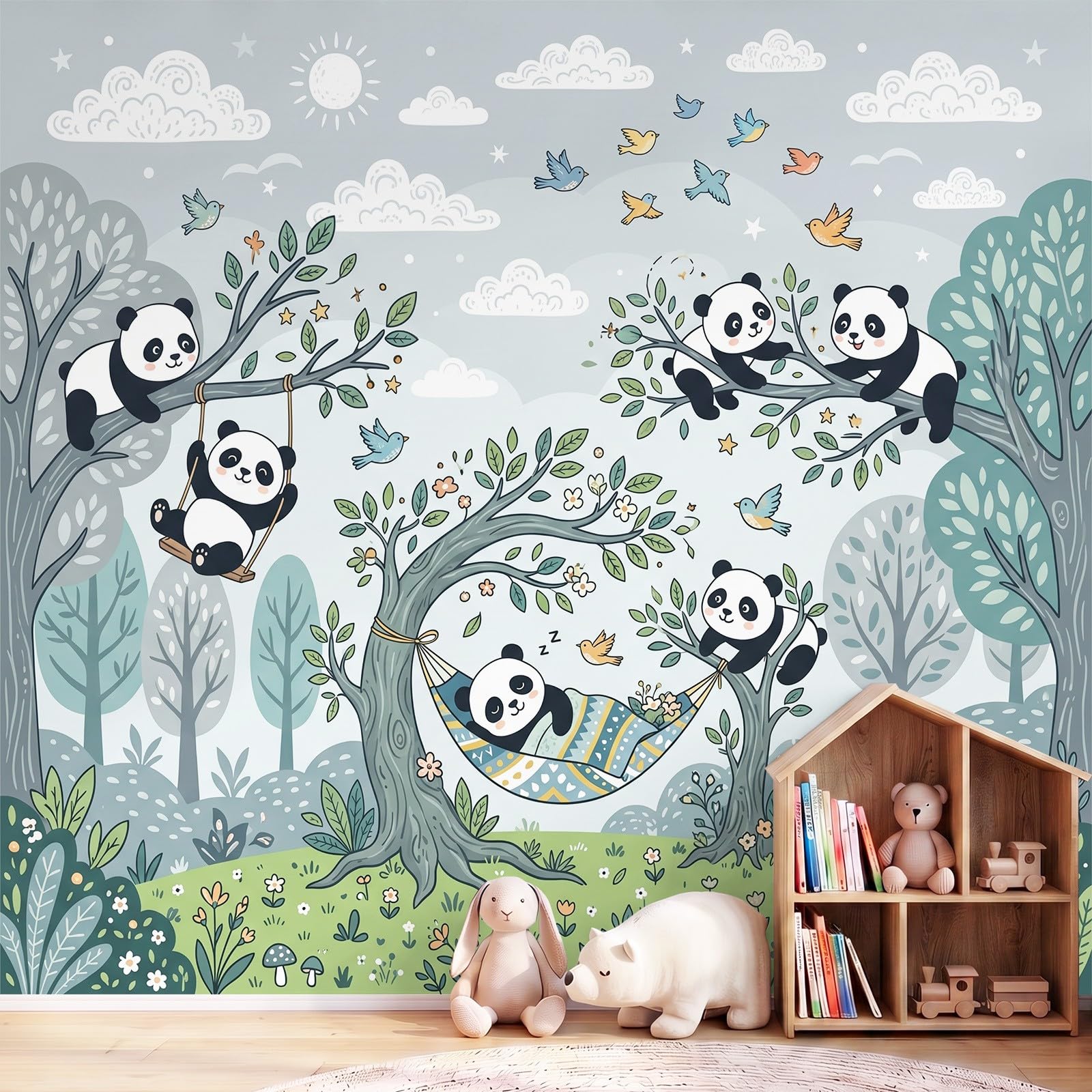 Papel pintado de animales de 150x105 cm con osos pandas para decoración de dormitorios