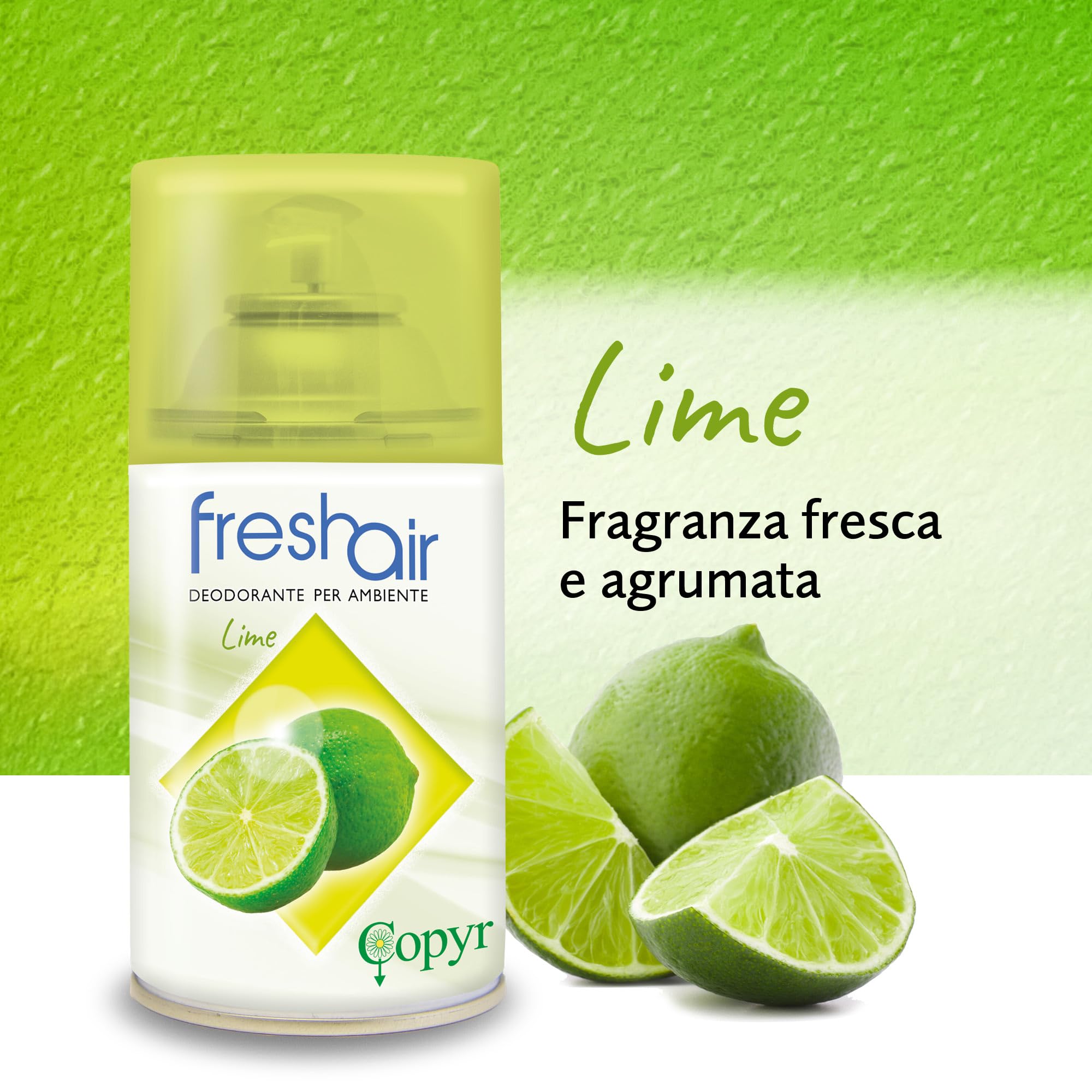 Copyr Fresh Air Lime - Deodorante Ambiente Aerosol dalla Fragranza Fresca e Agrumata, 6 Bombole Spray da 250 ml - Profumatore per Ambienti Interni, Uffici, Ho.Re.Ca - Elimina Odori fino a 100 m3