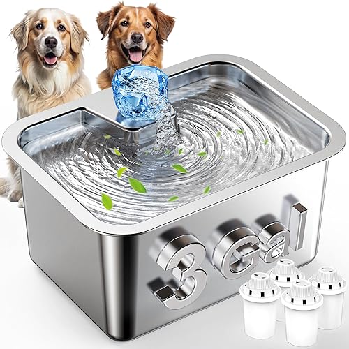 Miniatura 9 de Fuente de agua grande para perros de acero inoxidable, fuente de agua extra grande de 3 galones para perros grandes con 4 filtros, dispensador