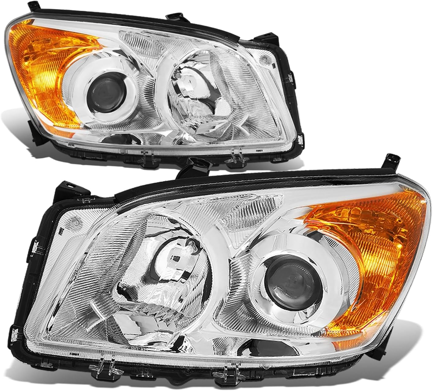 Auto Dynasty Headlights Assembly Compatible with 2009 2010 2011 2012 RAV4, OE Style UPGRADE Projector HeadLamps Replacement, Driver and Passenger Side, Chrome Housing Amber Corner