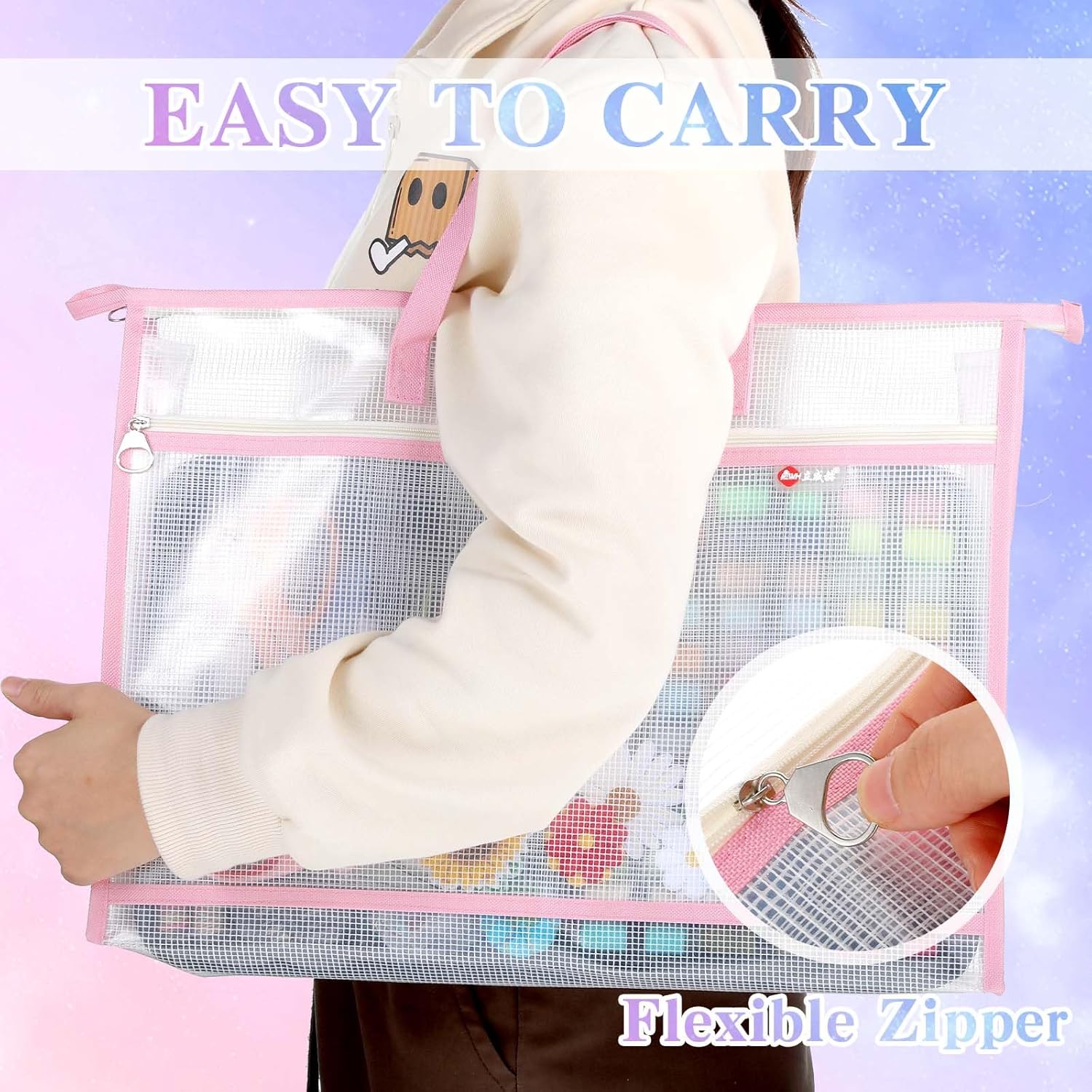 4 Pcs A3 Project Bag for Quilting Craft Storage for Quilters Clear Mesh Design Art Supply Bag Artwork Storage Organize for Artworks Charts and Teaching Material Multipurpose