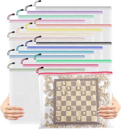 Umriox Paquete de 16 bolsas grandes con cremallera de 16.9 x 12.4 pulgadas, bolsa con cremallera de malla A3 de 16 colores para organizar