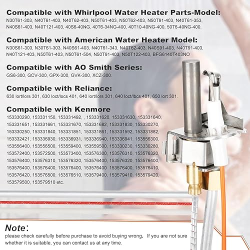 Miniatura 5 de Actualización 100112330 - Conjunto piloto de calentador de agua, repuesto 9007876 Thermopile, compatible con piezas de calentador de agua Whirlpool